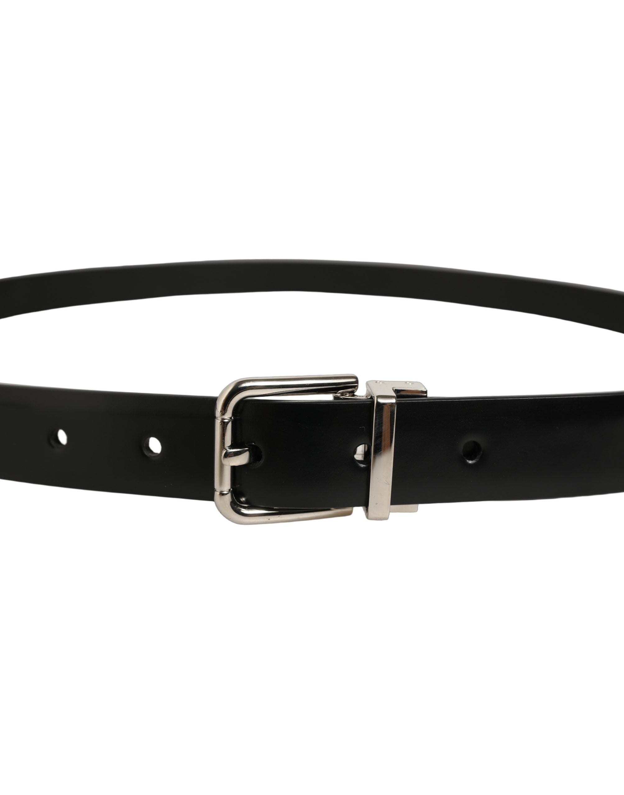Dolce & Gabbana Black Leather Silver Tone Metal Buckle Men's Belt