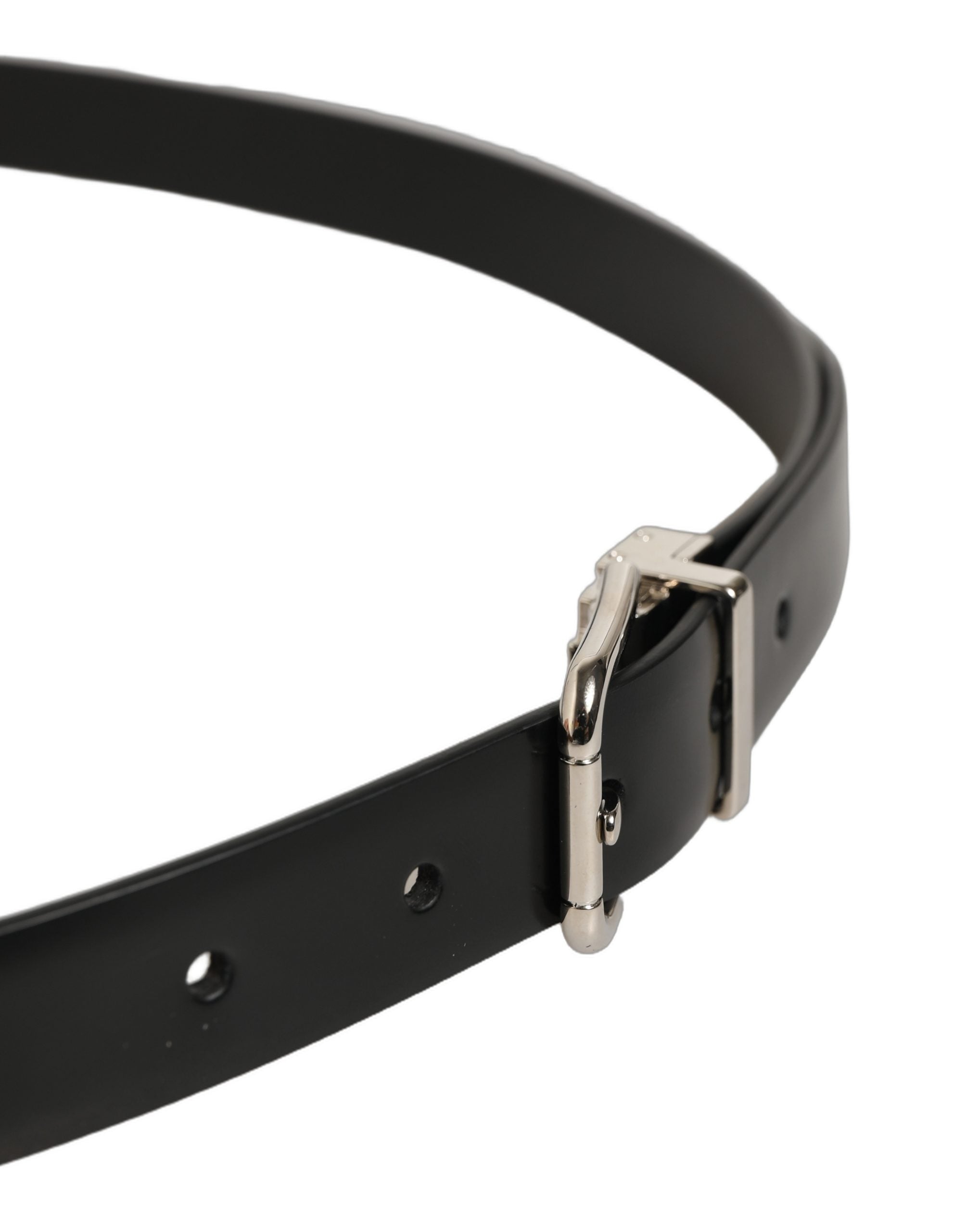Dolce & Gabbana Black Leather Silver Tone Metal Buckle Men's Belt