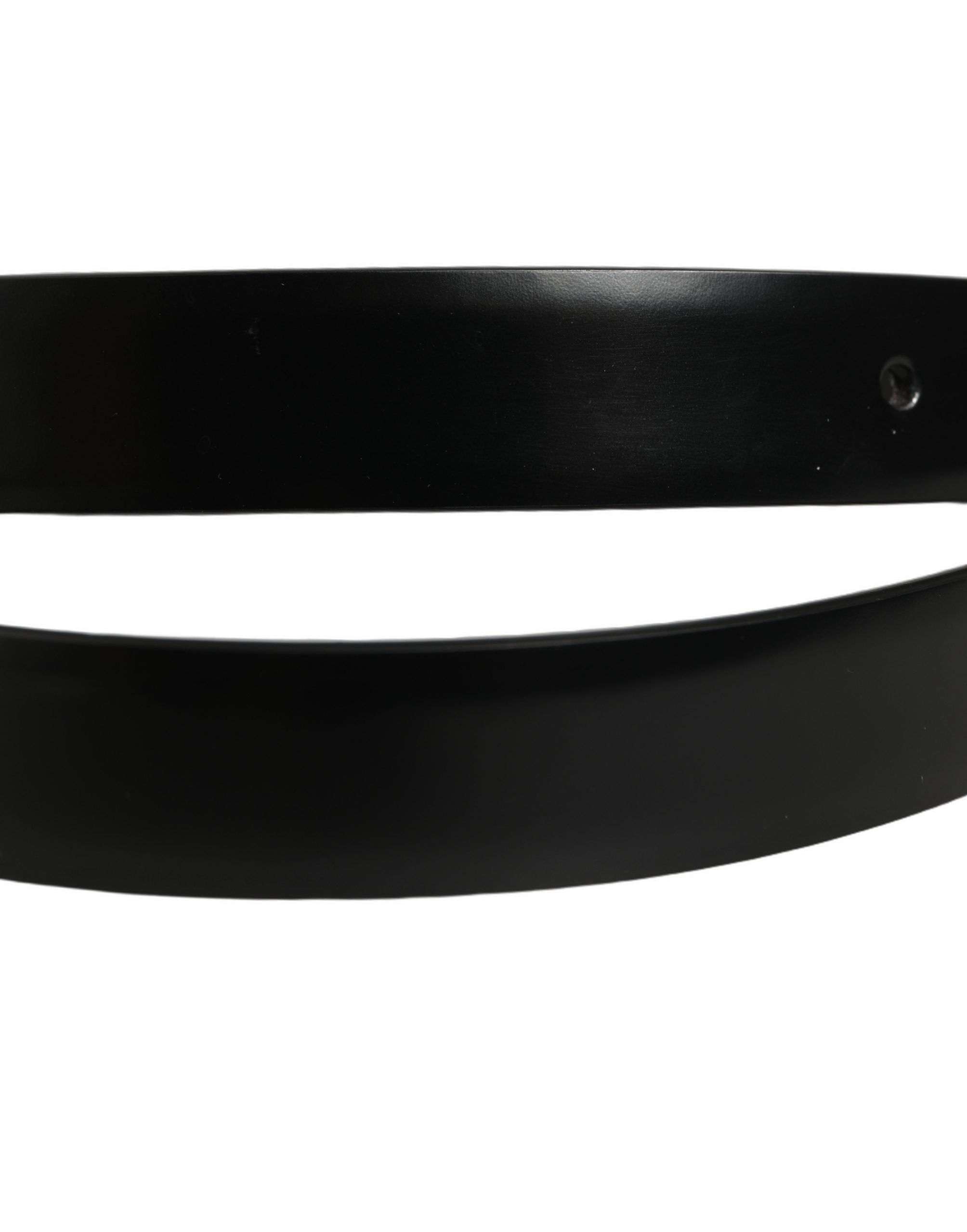 Dolce & Gabbana Black Leather Silver Tone Metal Buckle Men's Belt