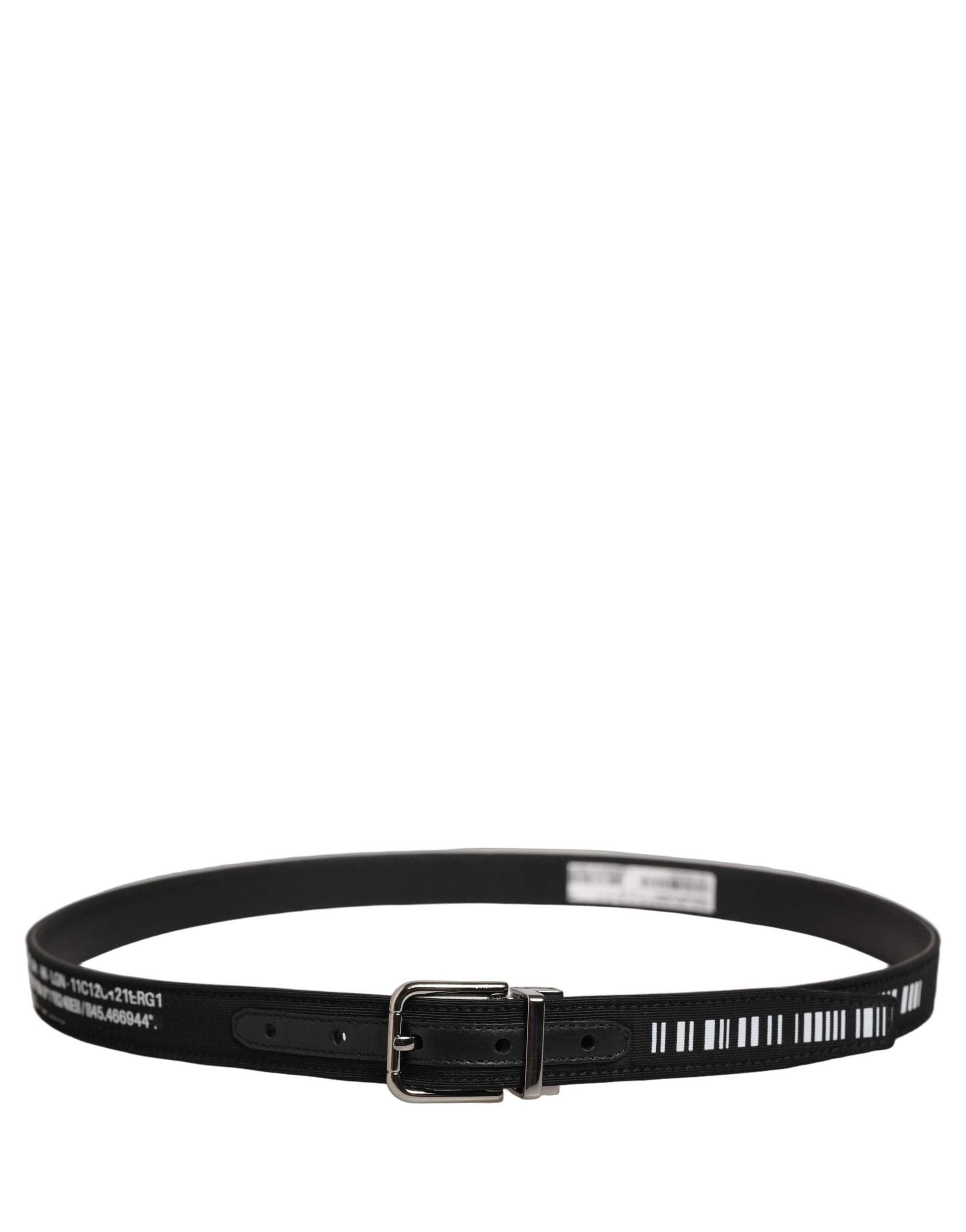 Dolce & Gabbana Black Fabric Leather Barcode Silver Buckle Men's Belt (Pre-Owned)