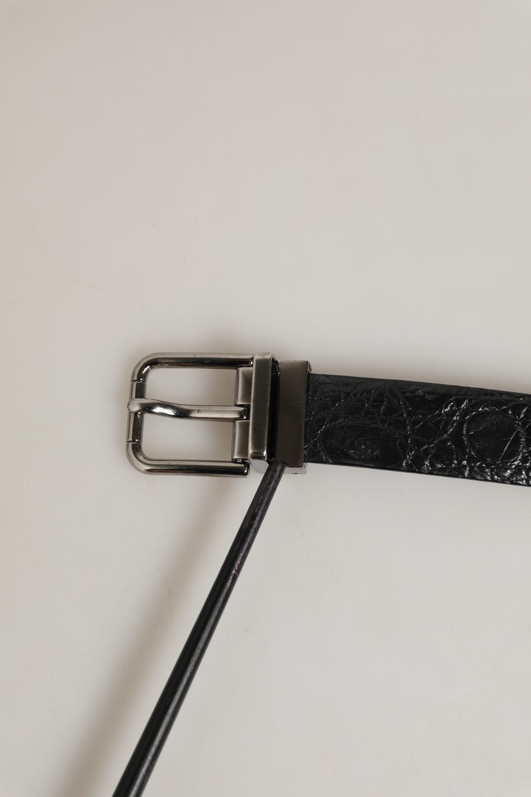 Dolce & Gabbana Black Leather Silver Metal Buckle Men Men's Belt (Pre-Owned)