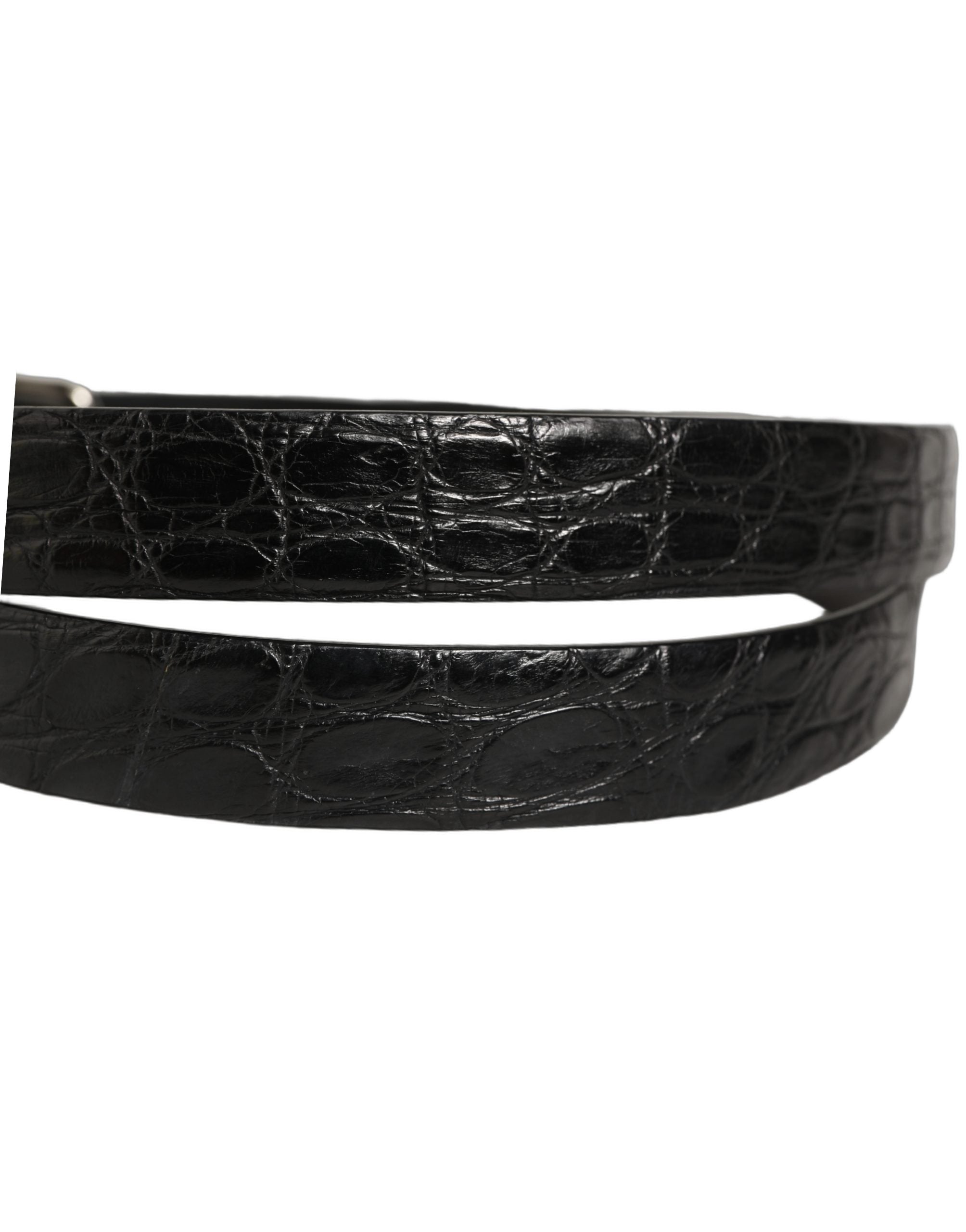Dolce & Gabbana Black Leather Silver Metal Buckle Men Men's Belt (Pre-Owned)