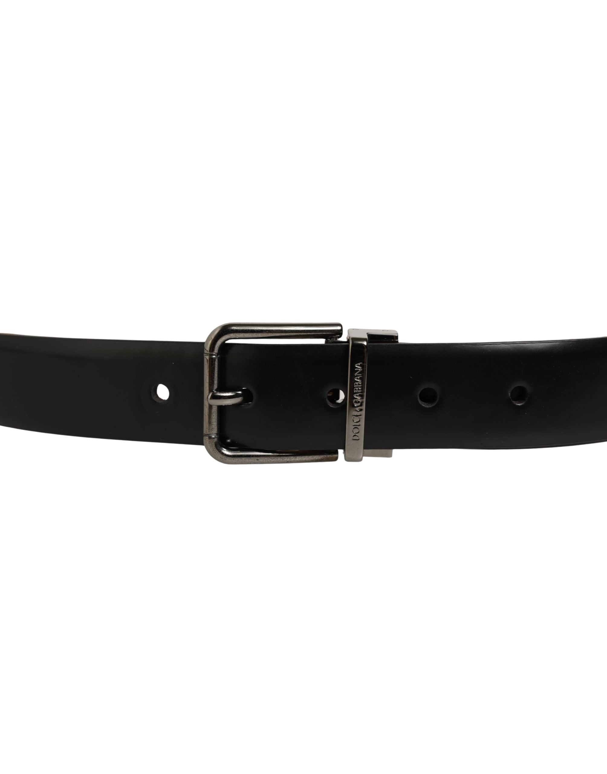 Dolce & Gabbana Black Calf Leather Silver Metal Buckle Men's Belt