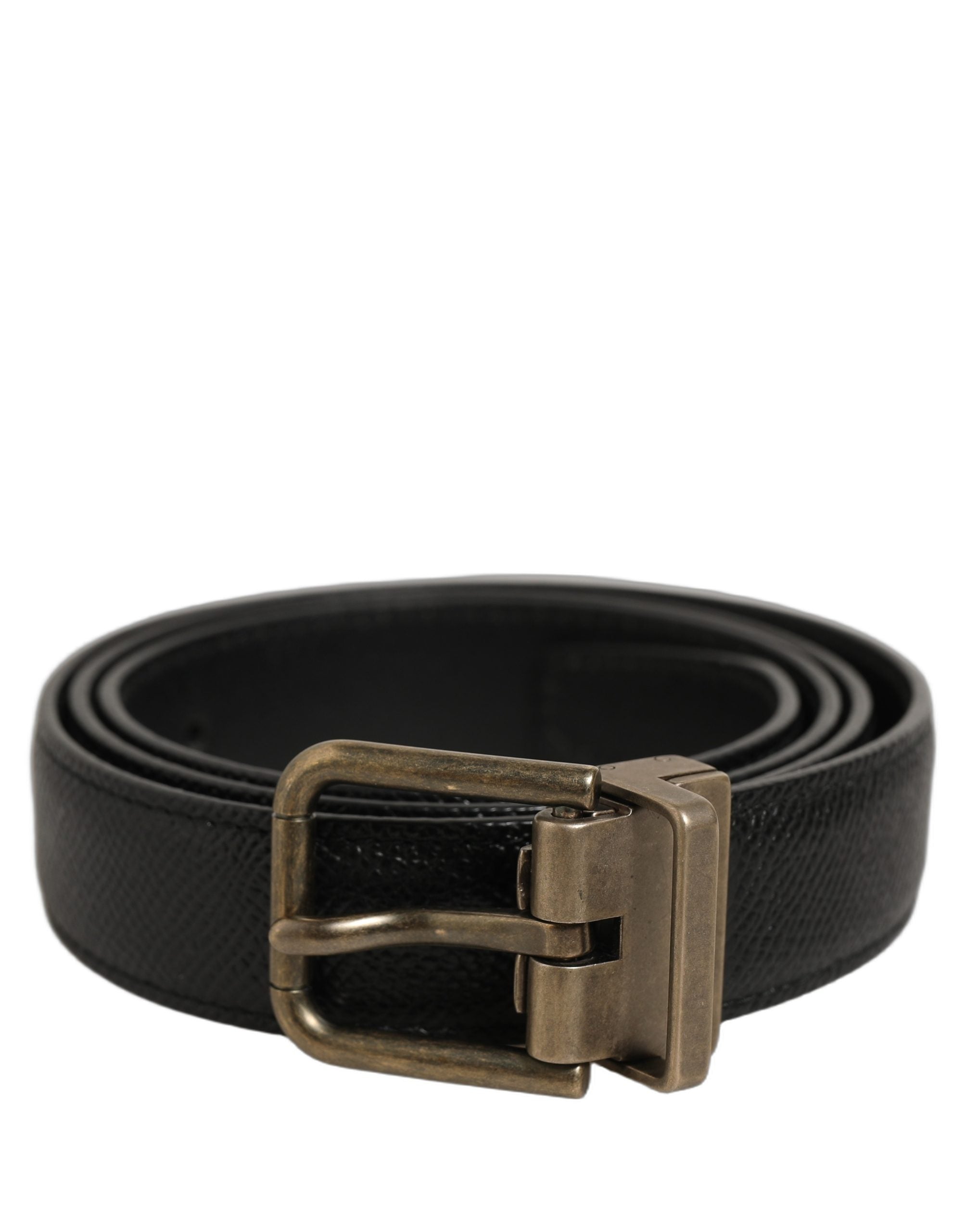 Dolce & Gabbana Men Black Calf Leather Gold Metal Buckle Men's Belt