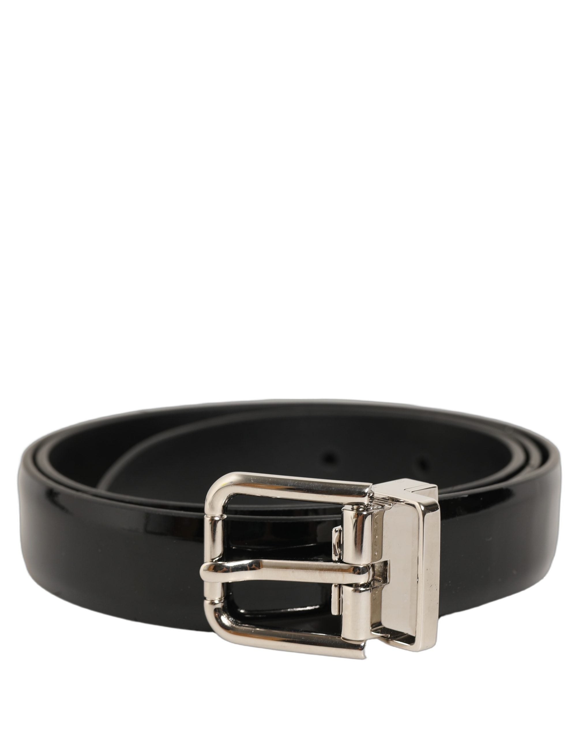 Dolce & Gabbana Black Classic Leather Silver Tone Buckle Men's Belt (Pre-Owned)