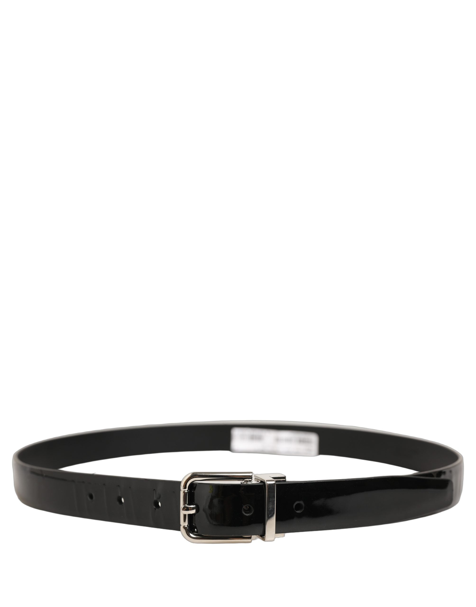 Dolce & Gabbana Black Classic Leather Silver Tone Buckle Men's Belt (Pre-Owned)