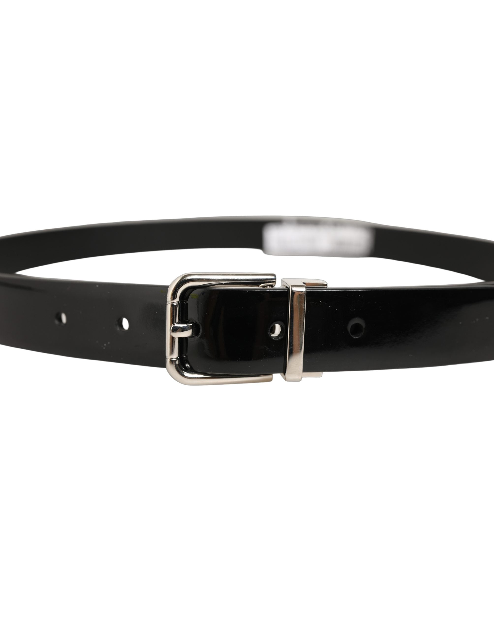 Dolce & Gabbana Black Classic Leather Silver Tone Buckle Men's Belt (Pre-Owned)