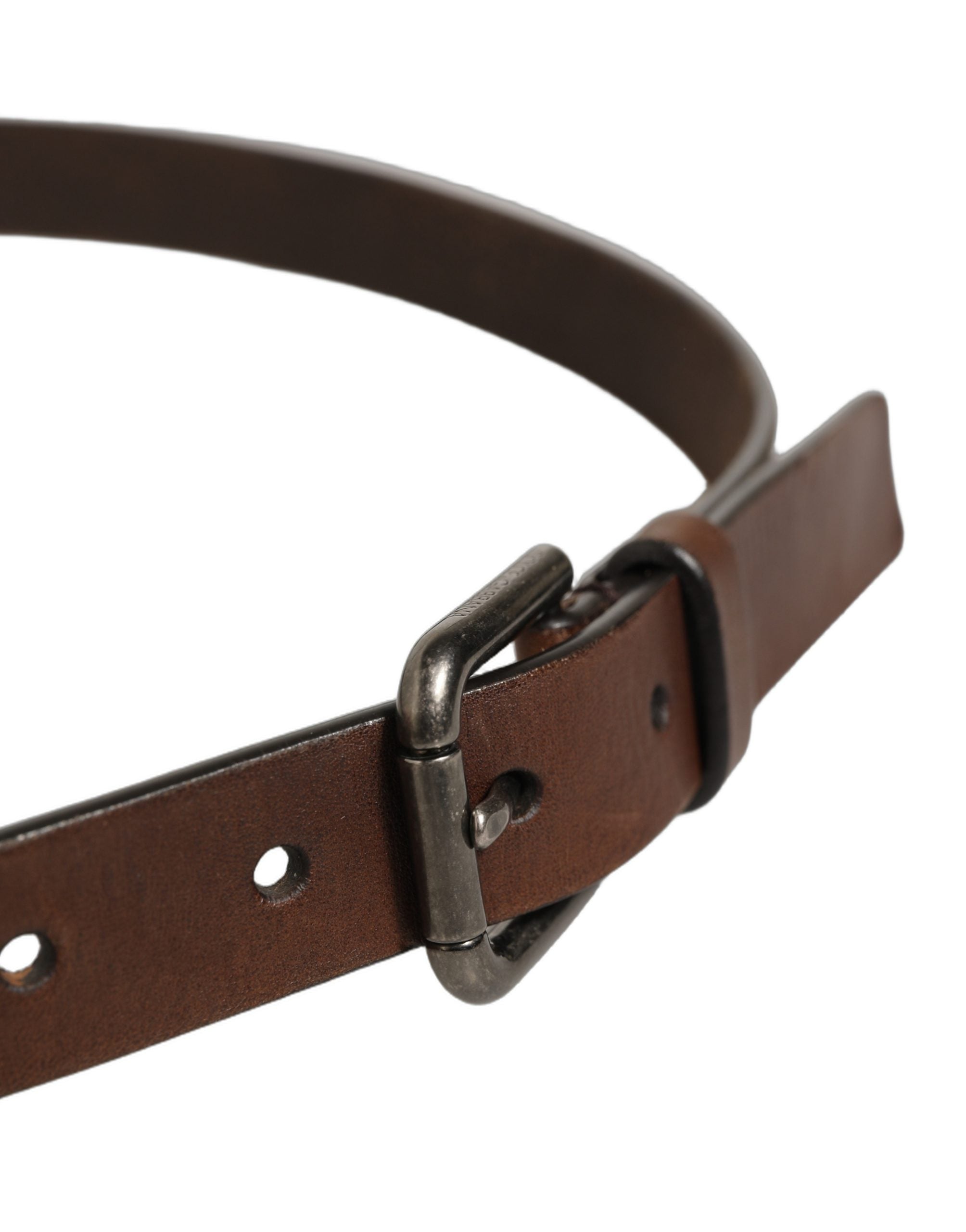 Dolce & Gabbana Brown Leather Silver Tone Metal Buckle Men's Belt