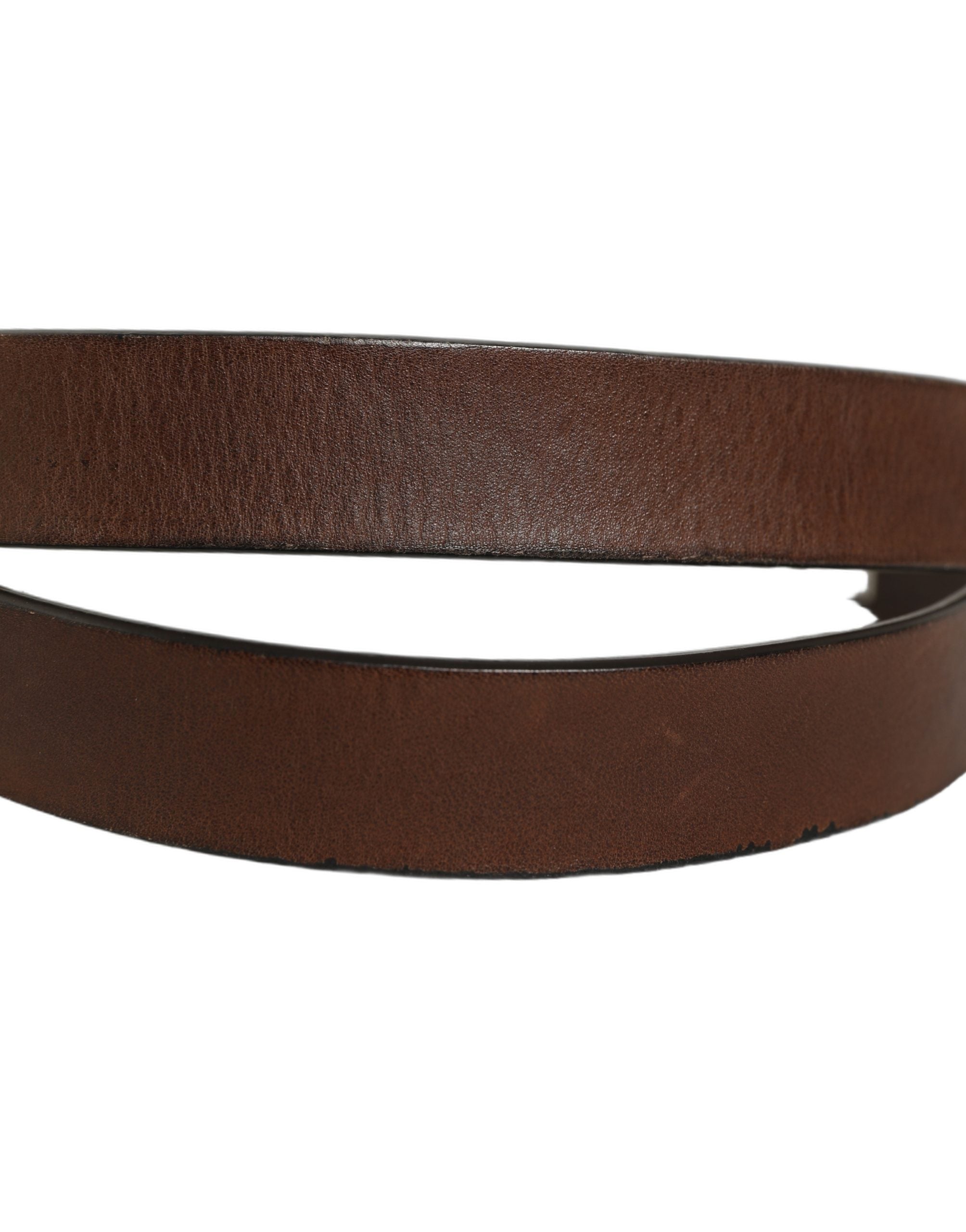 Dolce & Gabbana Brown Leather Silver Tone Metal Buckle Men's Belt
