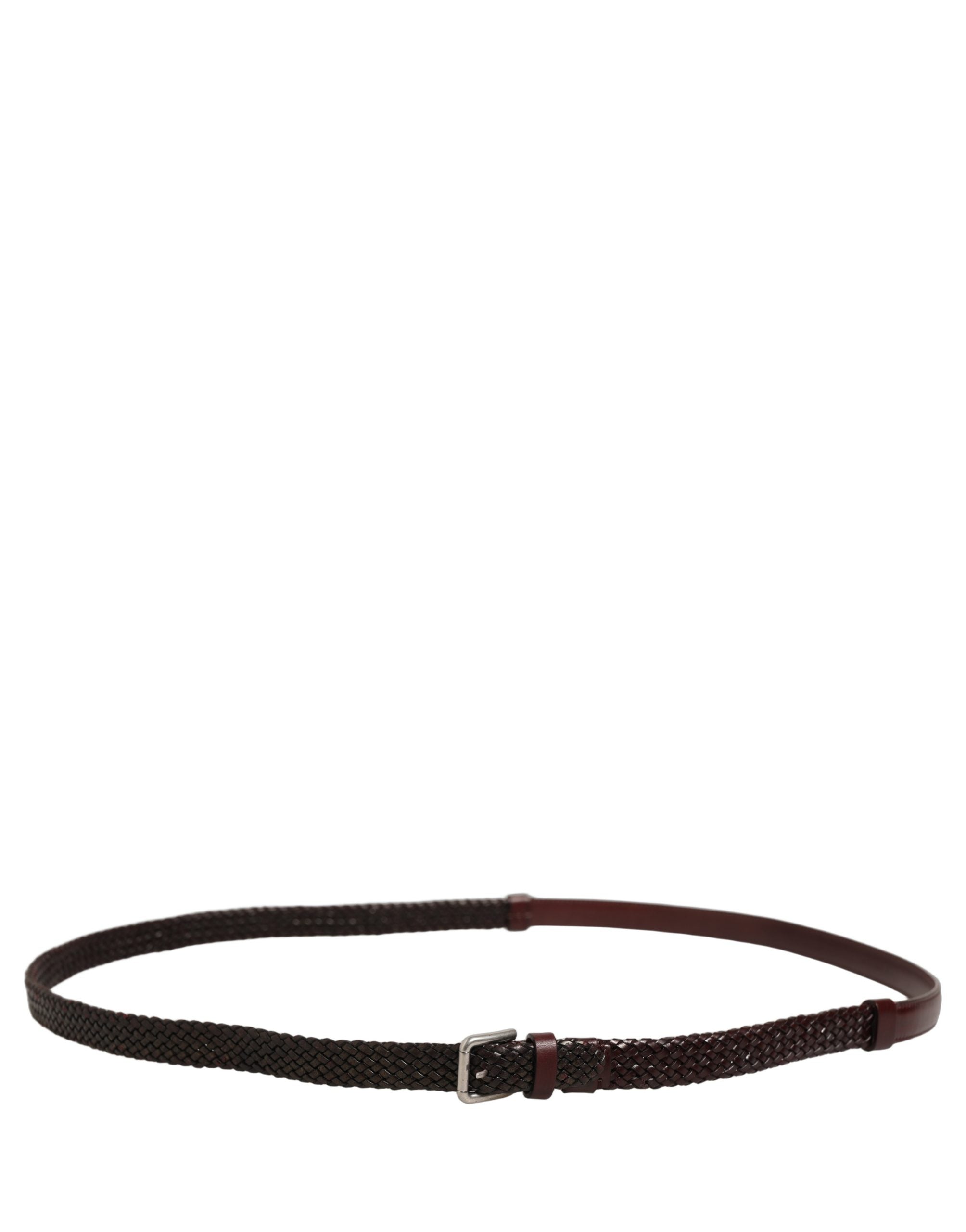 Dolce & Gabbana Dark Brown Woven Leather Metal Buckle Men's Belt (Pre-Owned)