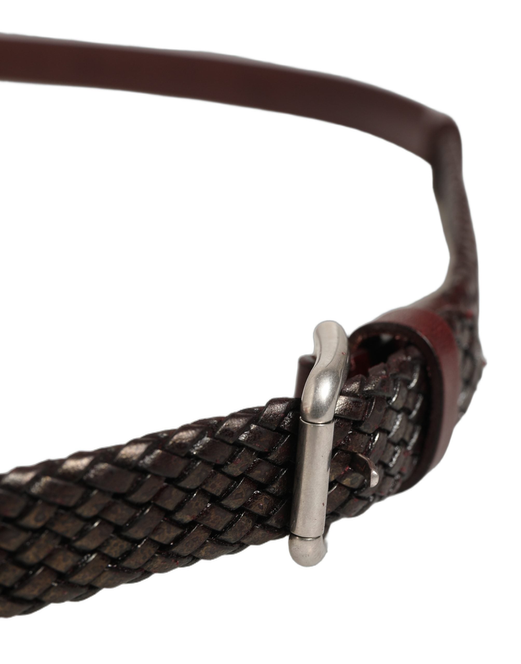 Dolce & Gabbana Dark Brown Woven Leather Metal Buckle Men's Belt (Pre-Owned)