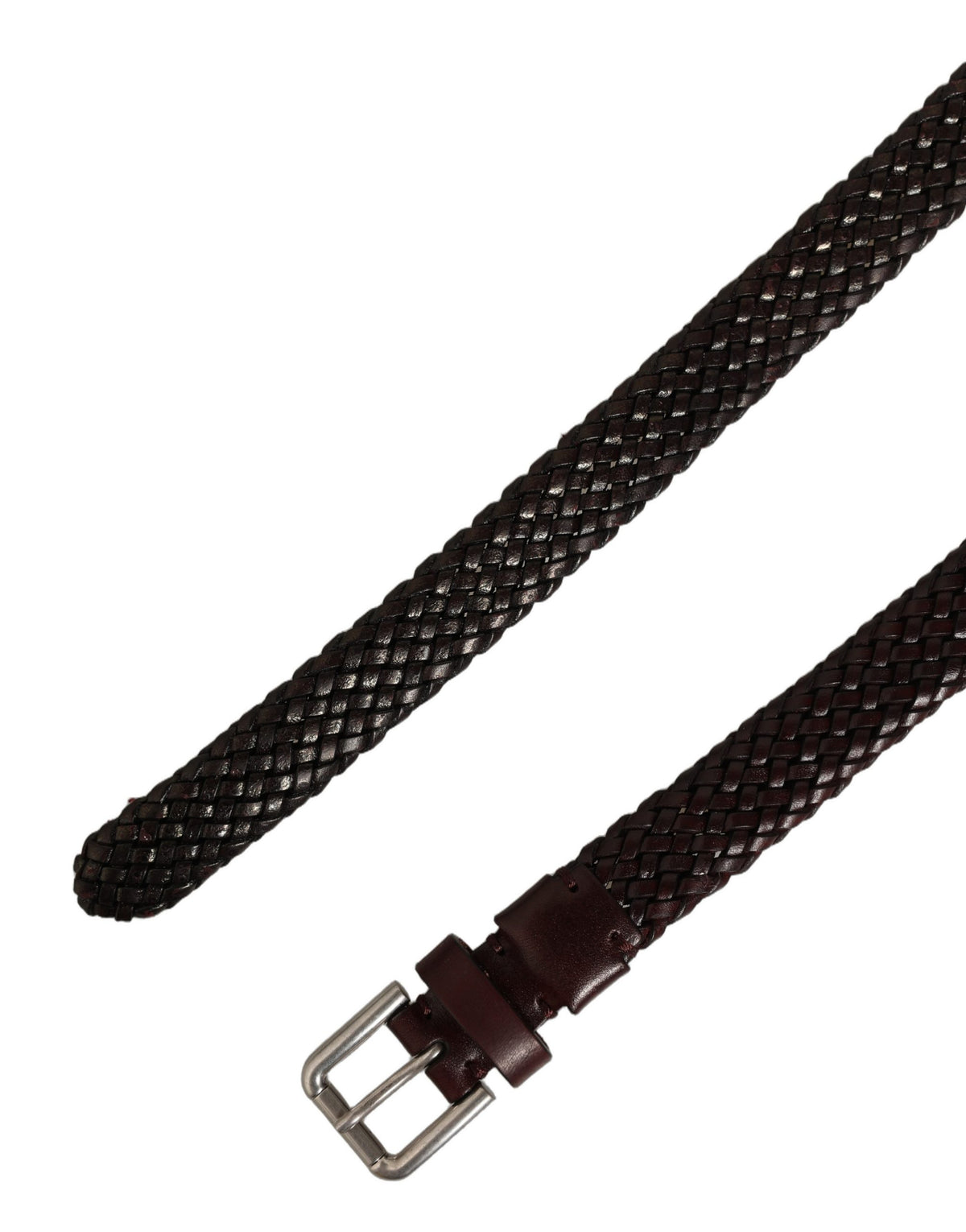 Dolce & Gabbana Dark Brown Woven Leather Metal Buckle Men's Belt (Pre-Owned)