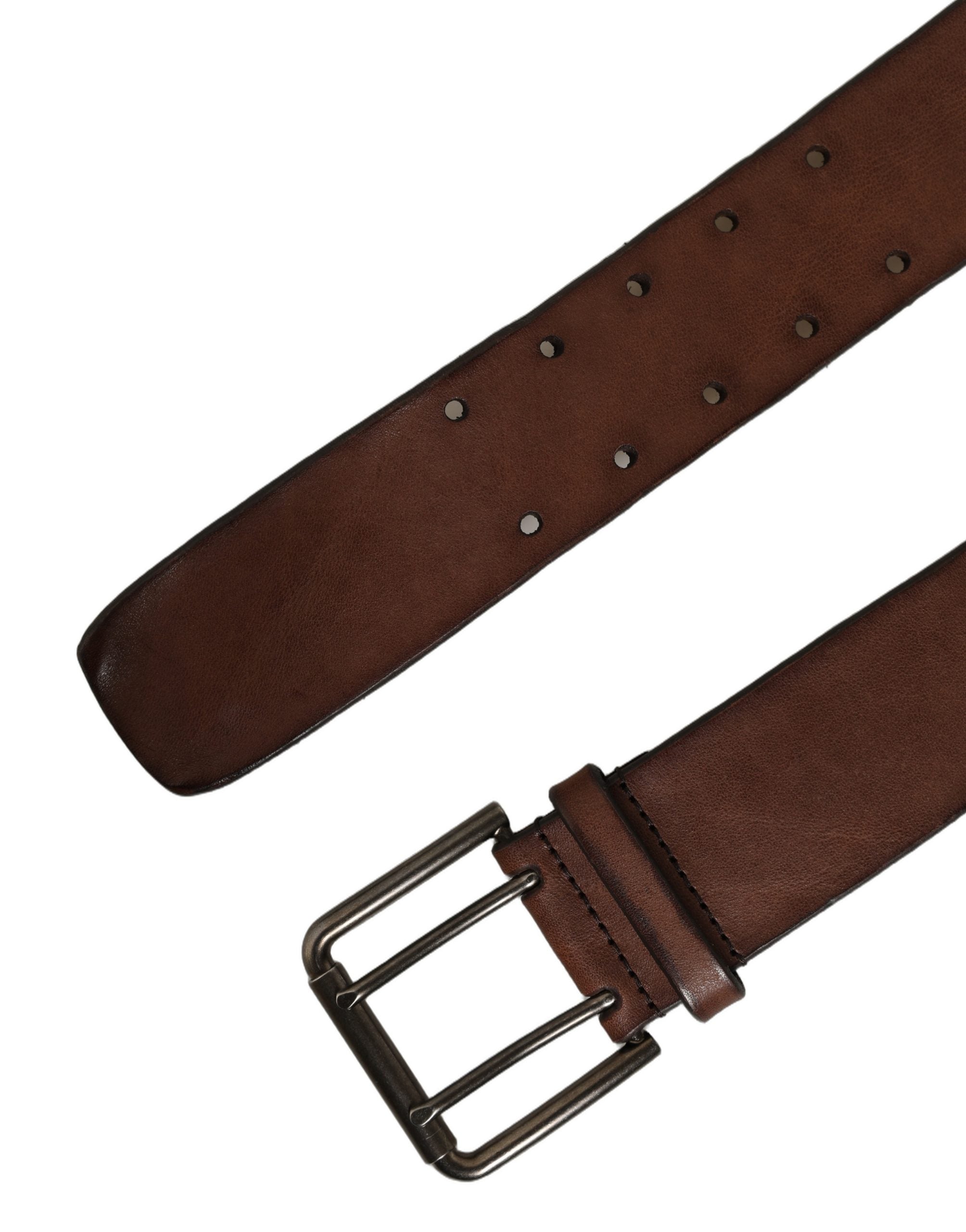 Dolce & Gabbana Belt Brown Leather Double Prong Metal Men's Buckle