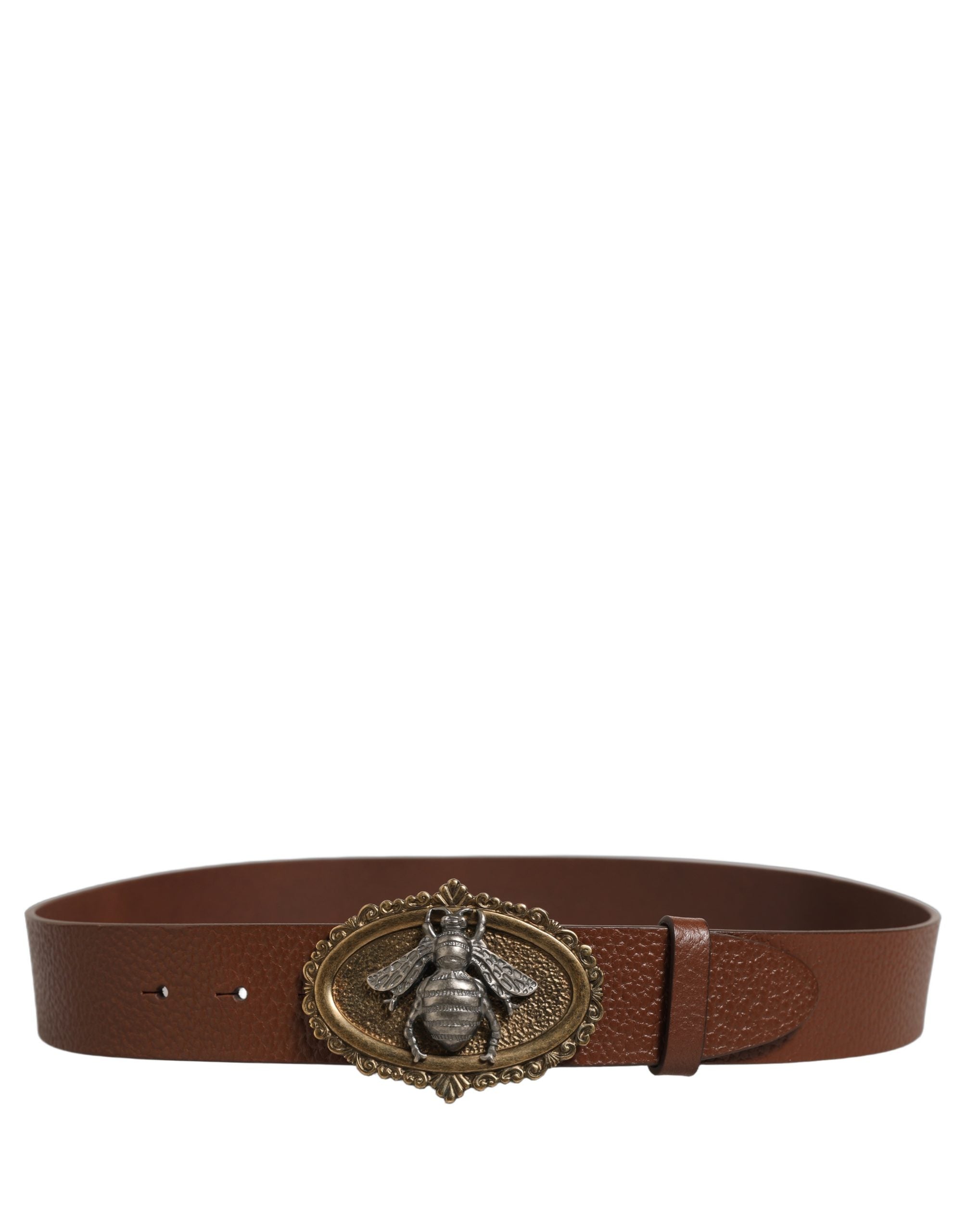 Dolce & Gabbana Brown Leather Bee Accent Metal Buckle Men's Belt