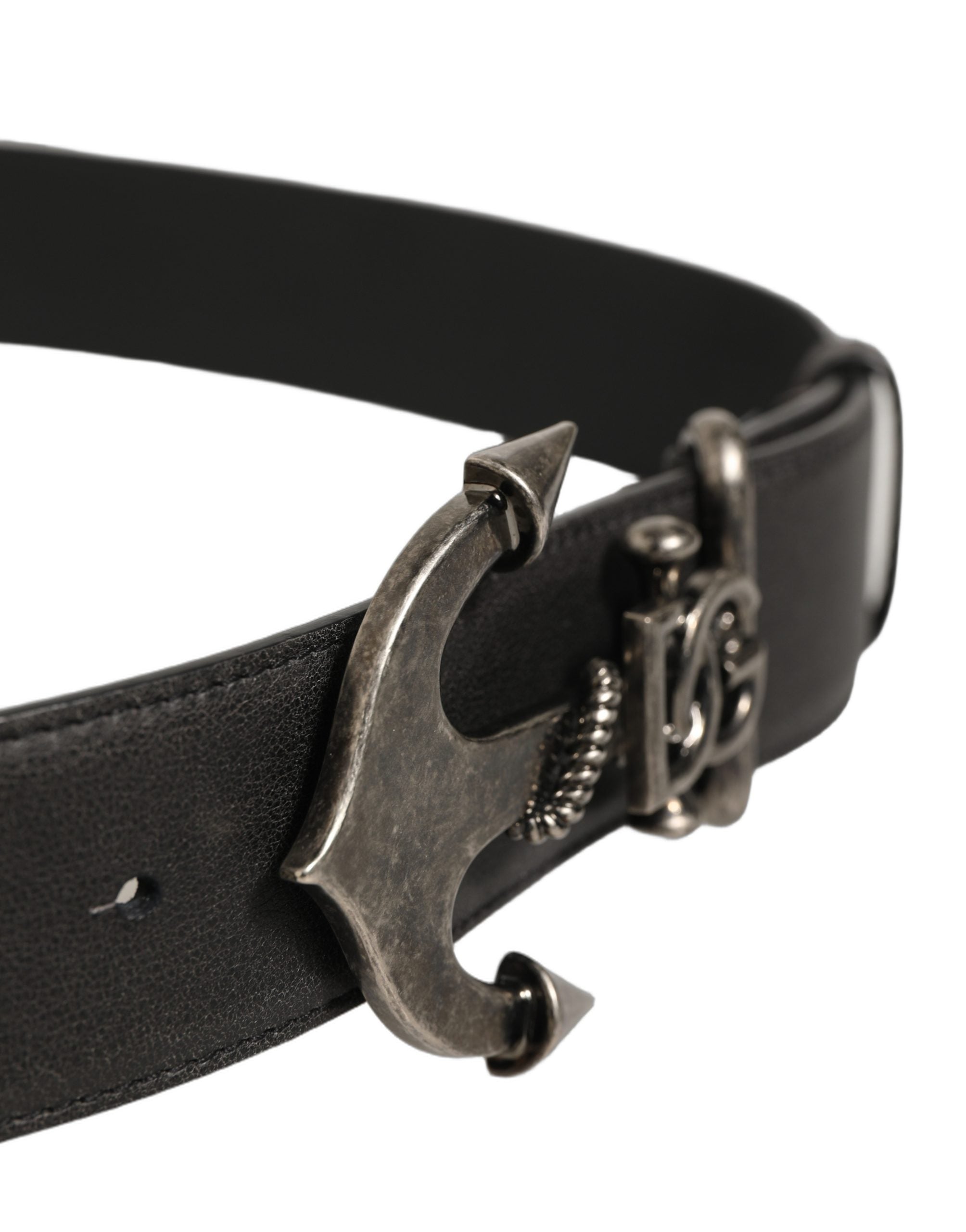Dolce & Gabbana Black Leather Anchor Logo Metal Buckle Men's Belt
