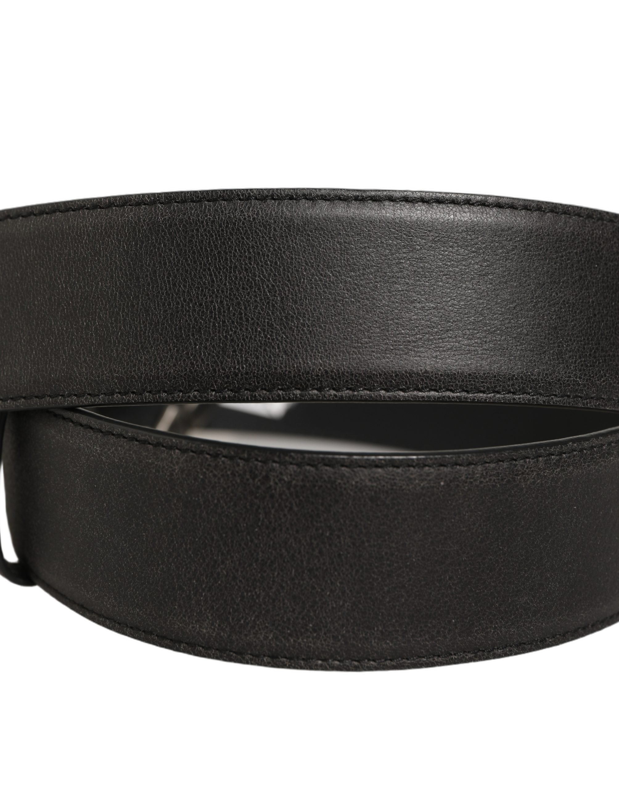Dolce & Gabbana Black Leather Anchor Logo Metal Buckle Men's Belt