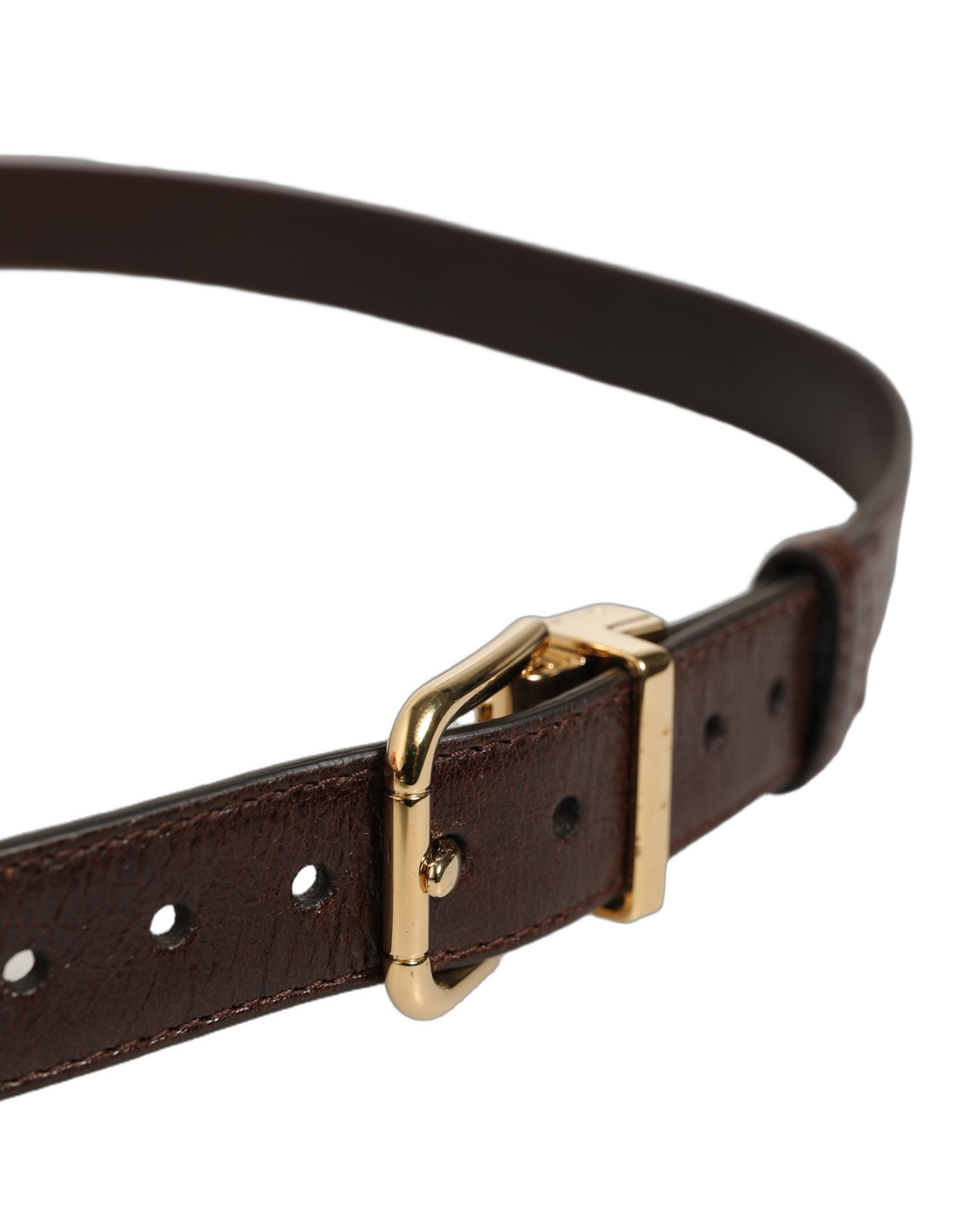 Dolce & Gabbana Men Brown Leather Gold Tone Metal Buckle Men's Belt