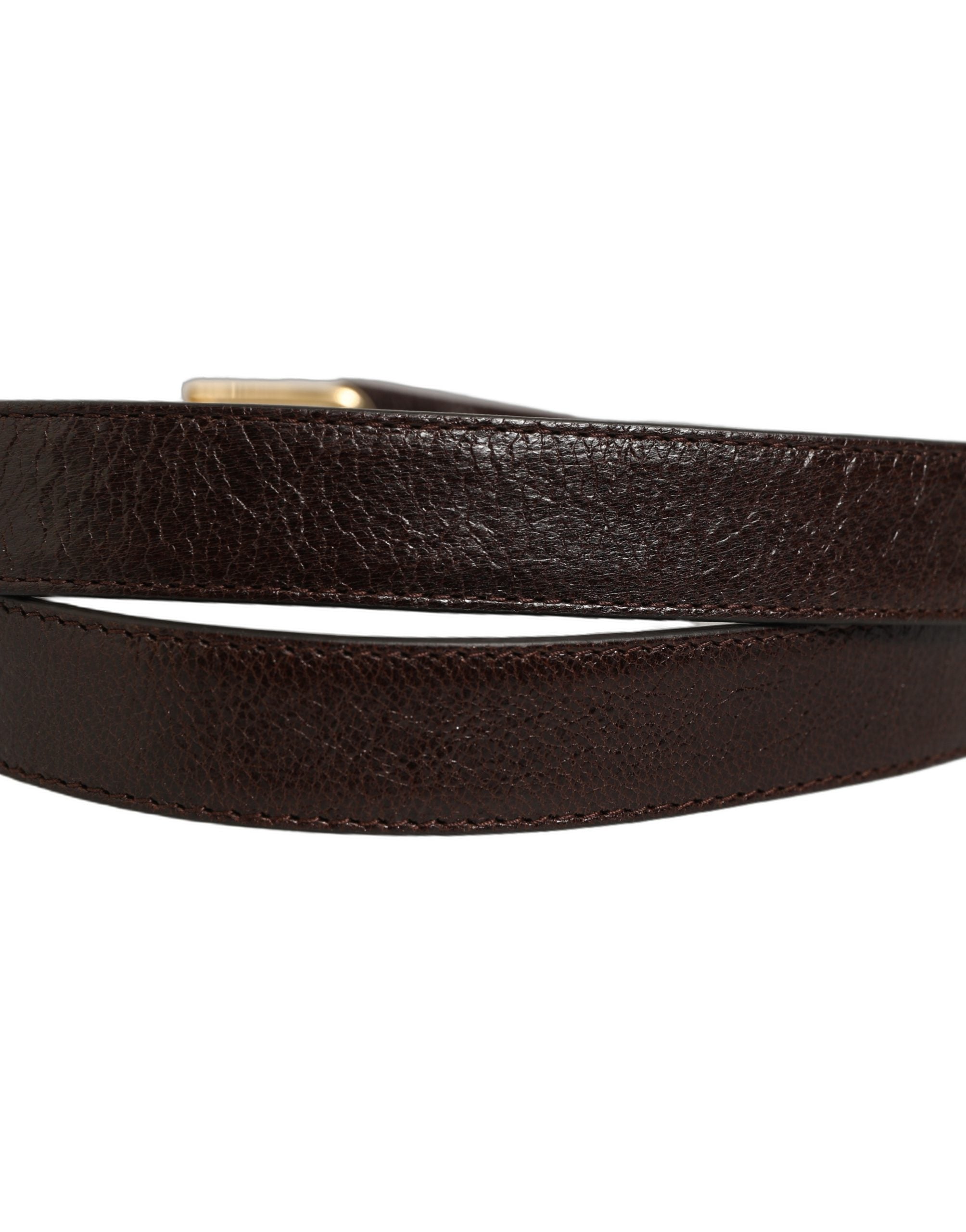 Dolce & Gabbana Men Brown Leather Gold Tone Metal Buckle Men's Belt