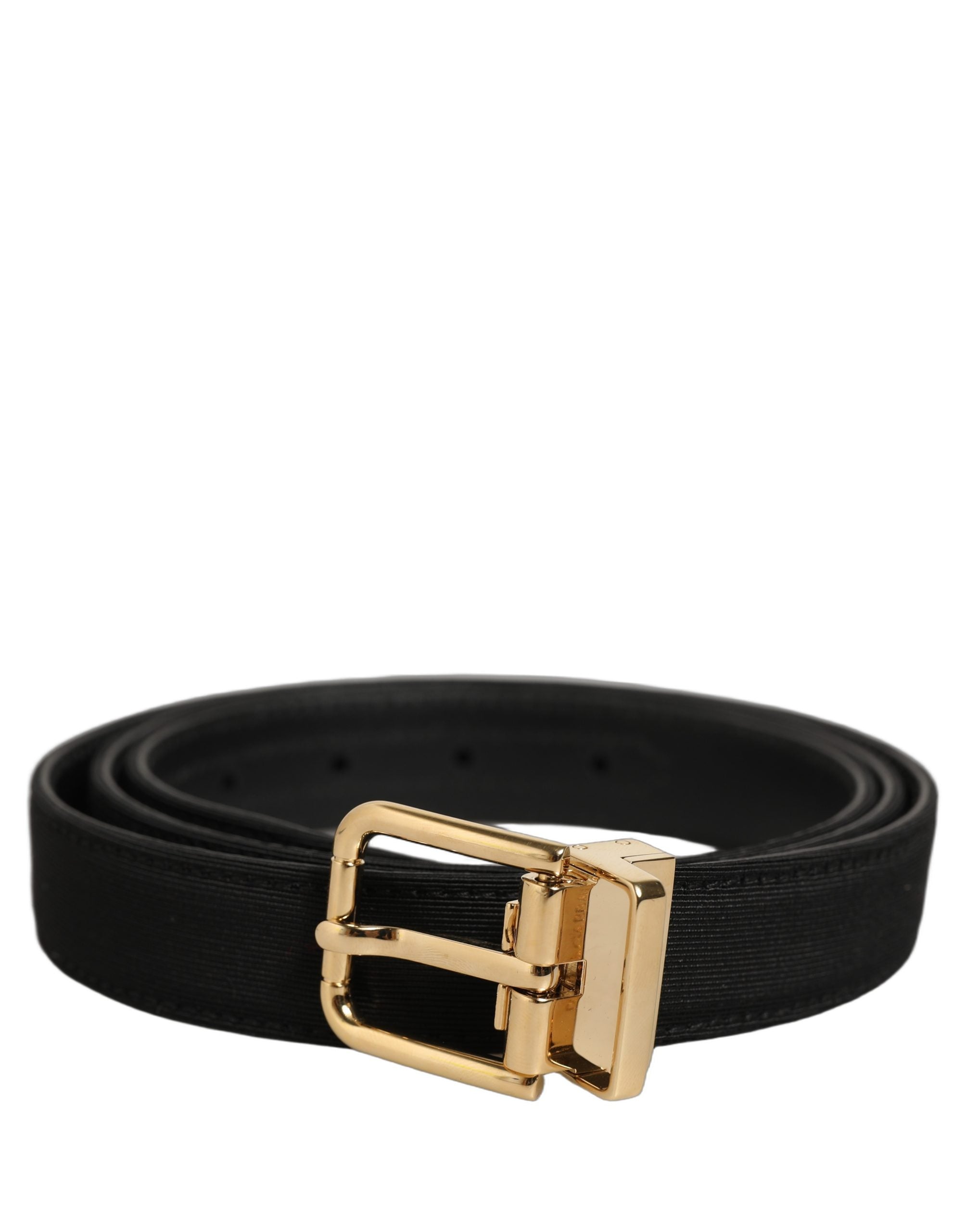 Dolce & Gabbana Black Canvas Leather Gold Metal Buckle Men's Belt