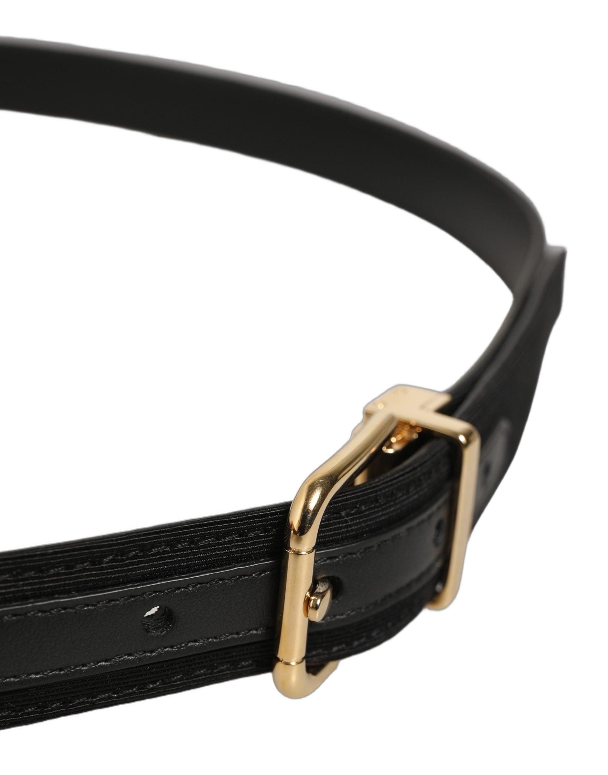 Dolce & Gabbana Black Canvas Leather Gold Metal Buckle Men's Belt