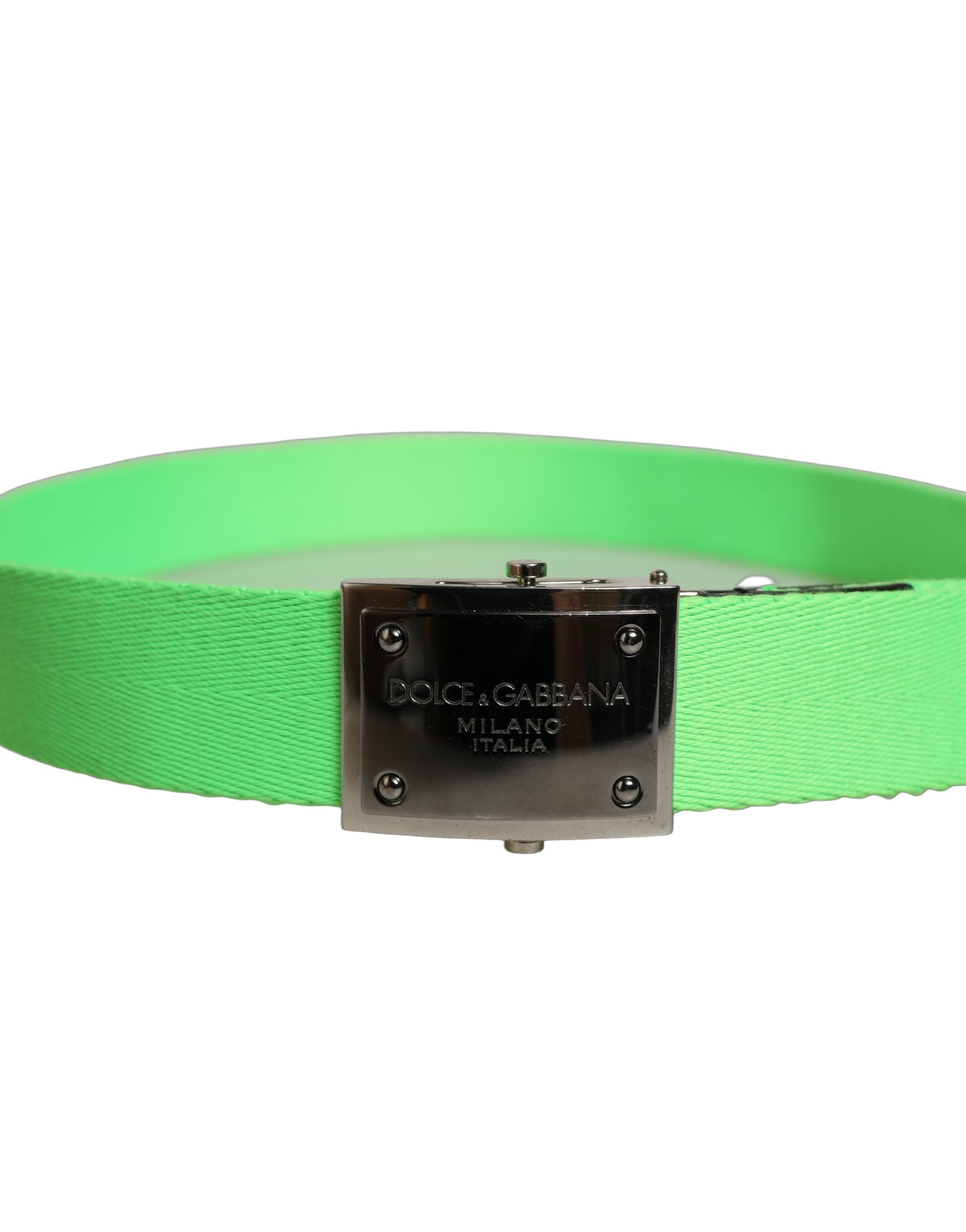 Dolce & Gabbana Green Canvas Logo Plaque Metal Buckle Men's Belt (Pre-Owned)