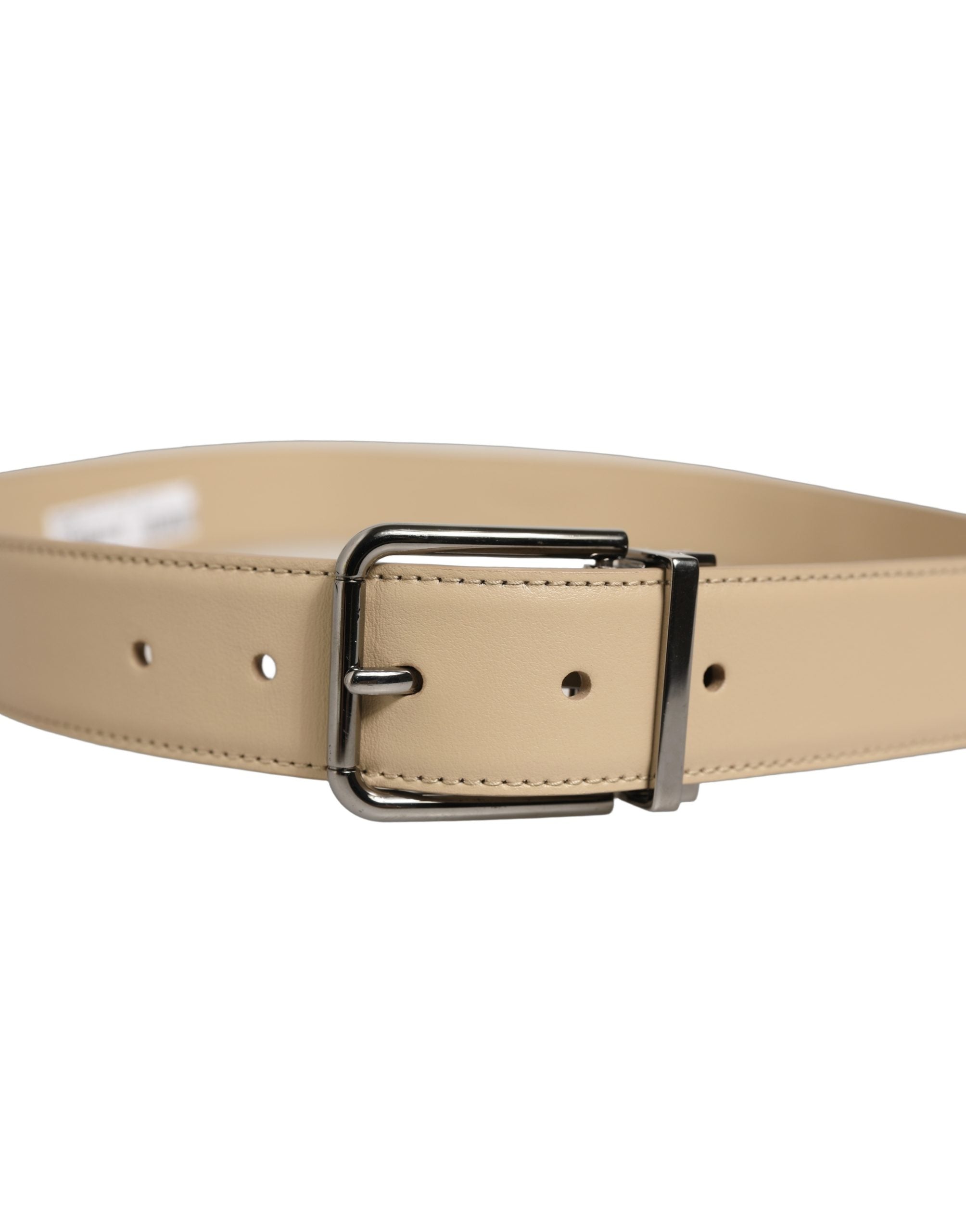 Dolce & Gabbana Beige Leather Silver Tone Metal Buckle Men's Belt