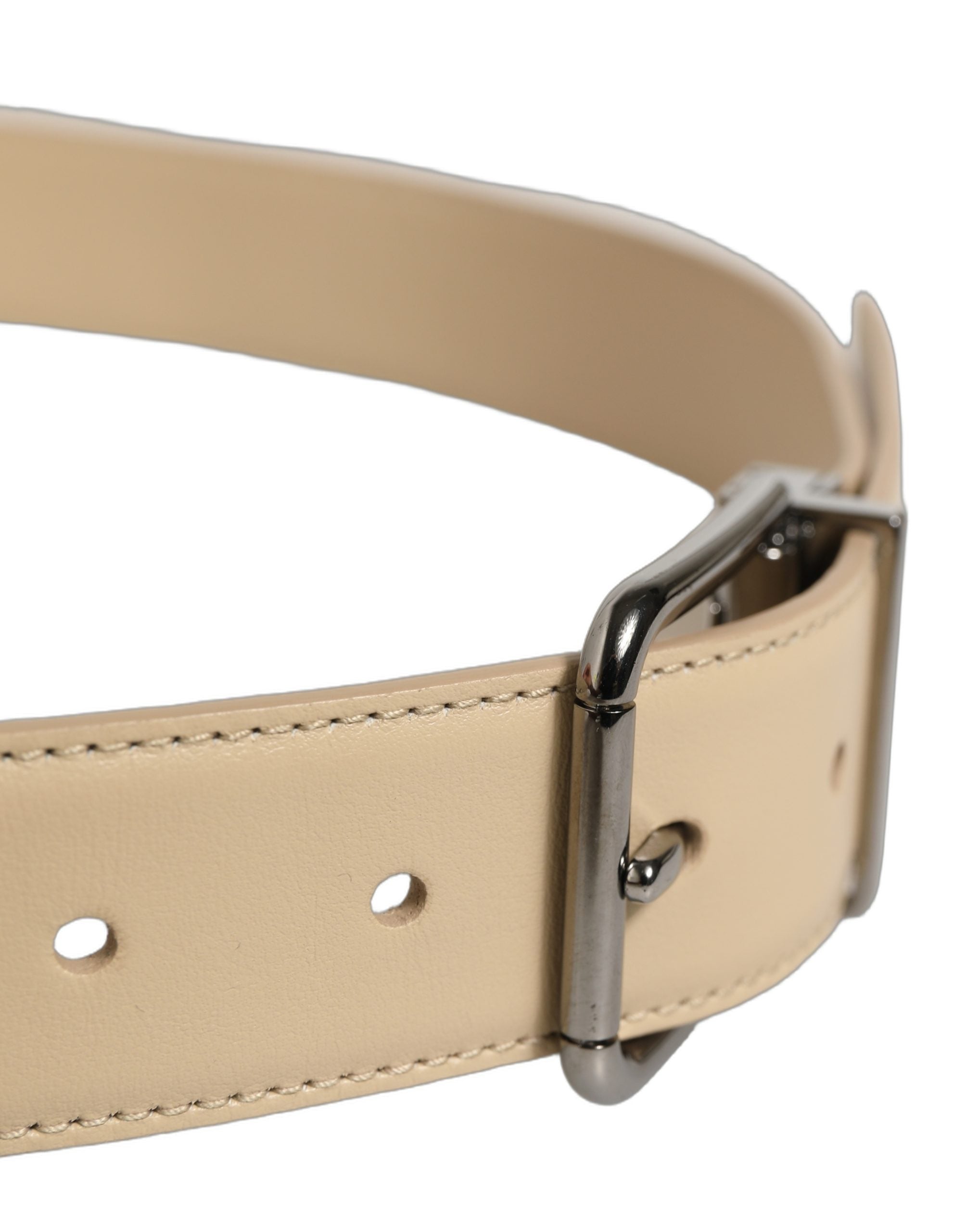 Dolce & Gabbana Beige Leather Silver Tone Metal Buckle Men's Belt