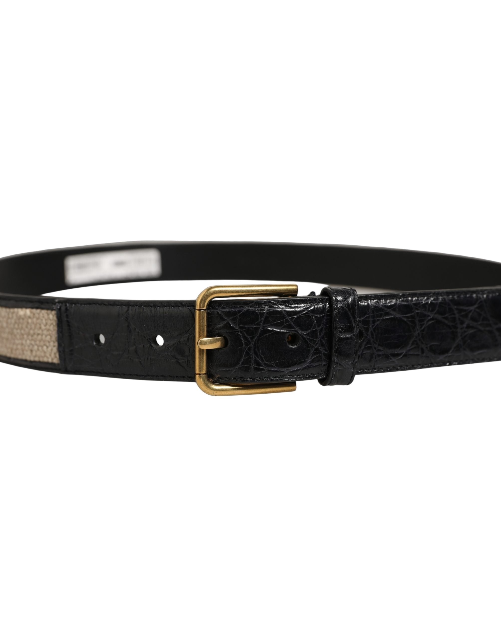 Dolce & Gabbana Beige Black Woven Leather Metal Buckle Men's Belt