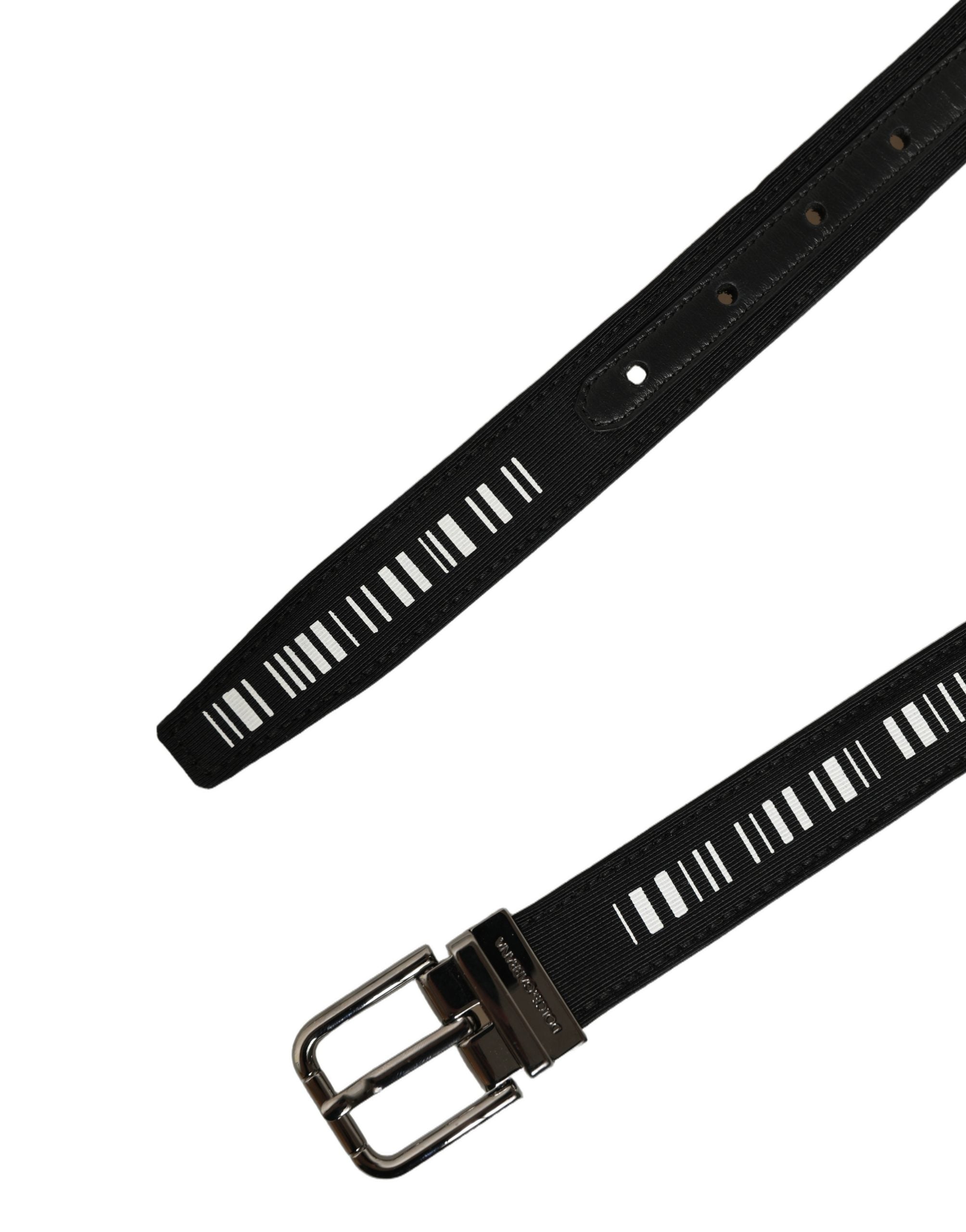 Dolce & Gabbana Black Fabric Leather Barcode Silver Buckle Men's Belt