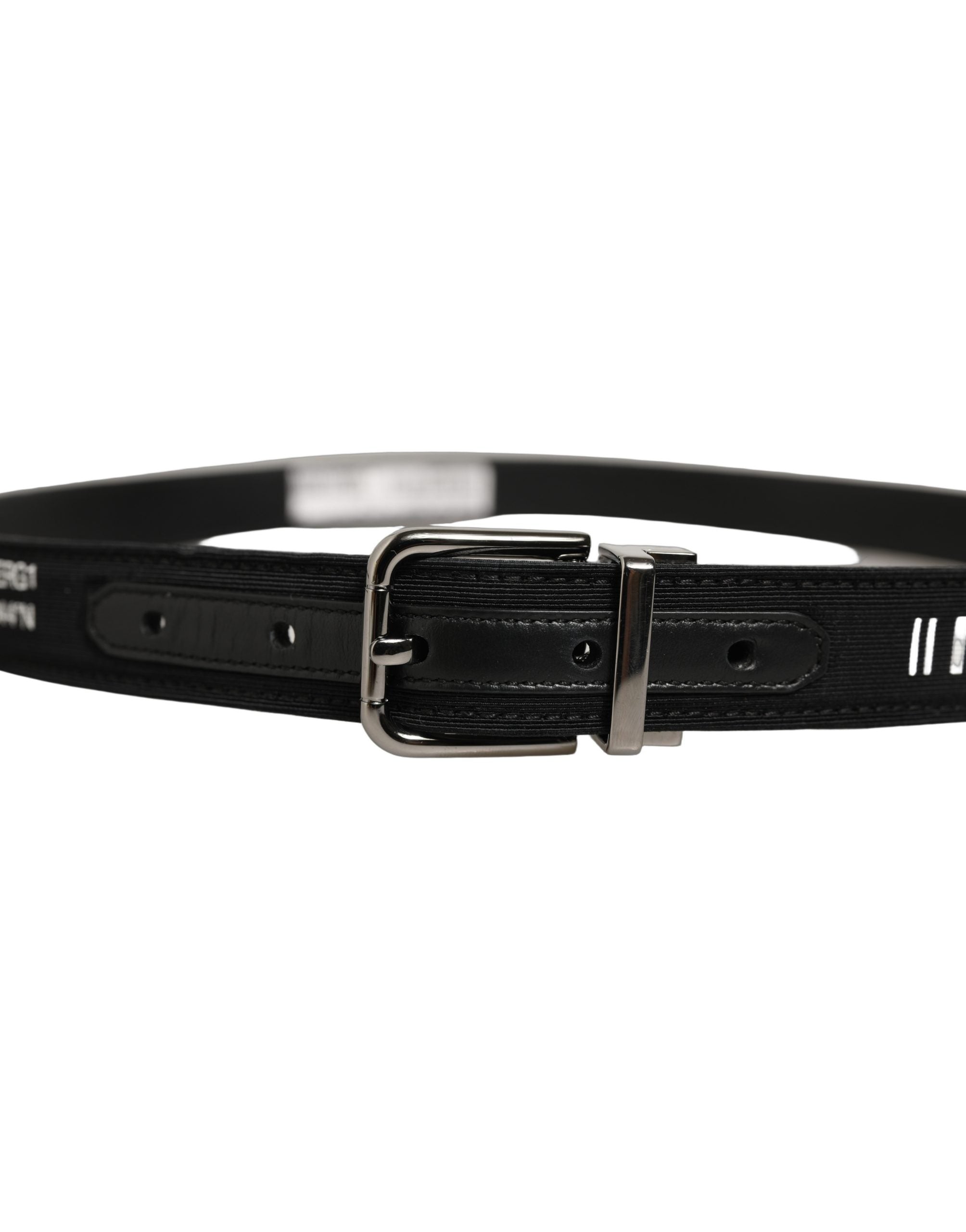 Dolce & Gabbana Black Fabric Leather Barcode Silver Buckle Men's Belt