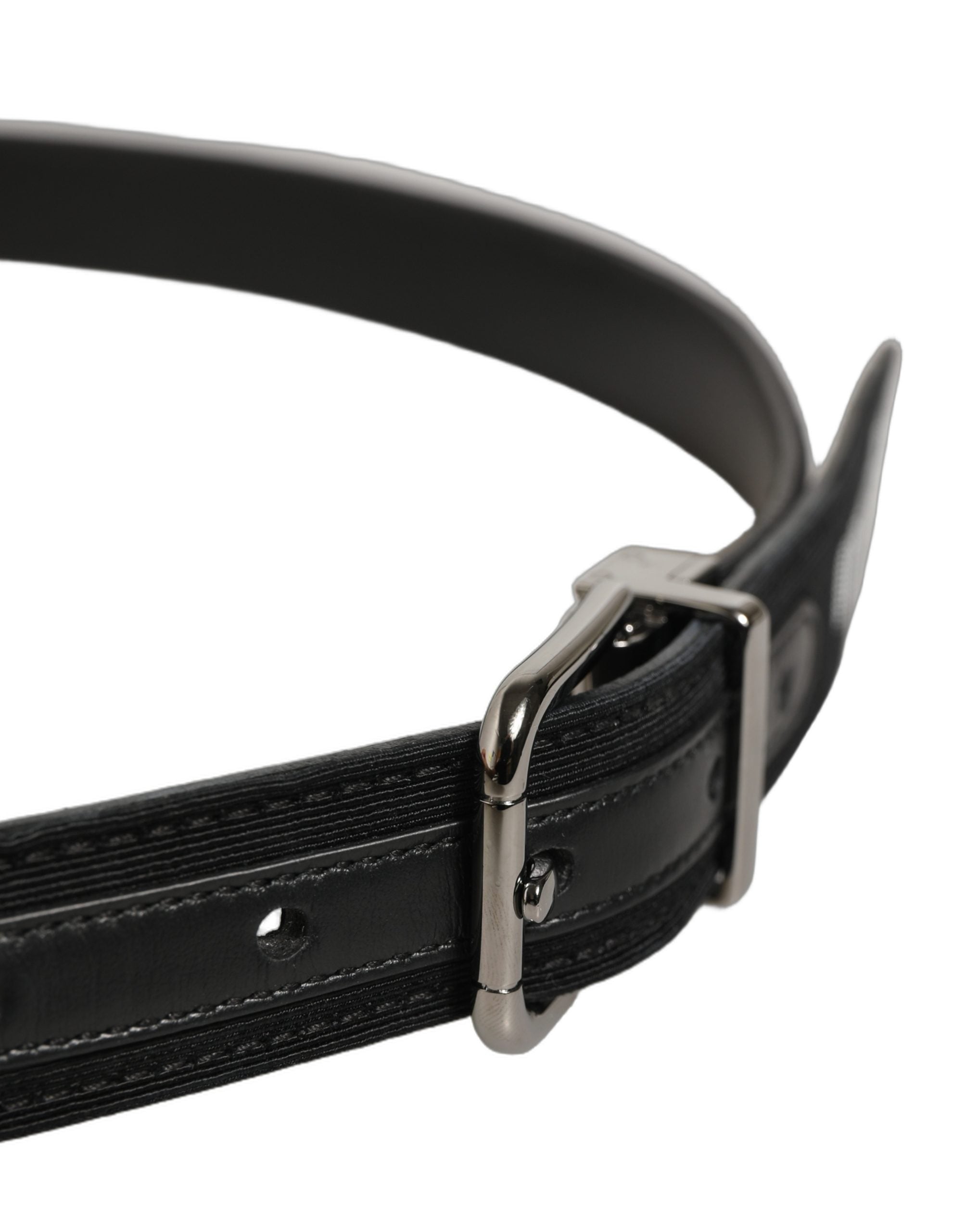 Dolce & Gabbana Black Fabric Leather Barcode Silver Buckle Men's Belt