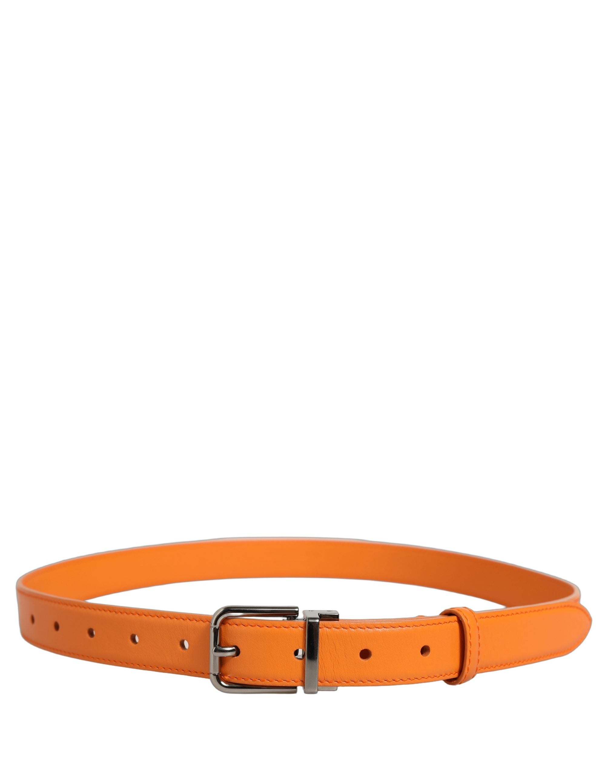 Dolce & Gabbana Orange Leather Silver Tone Metal Buckle Men's Belt