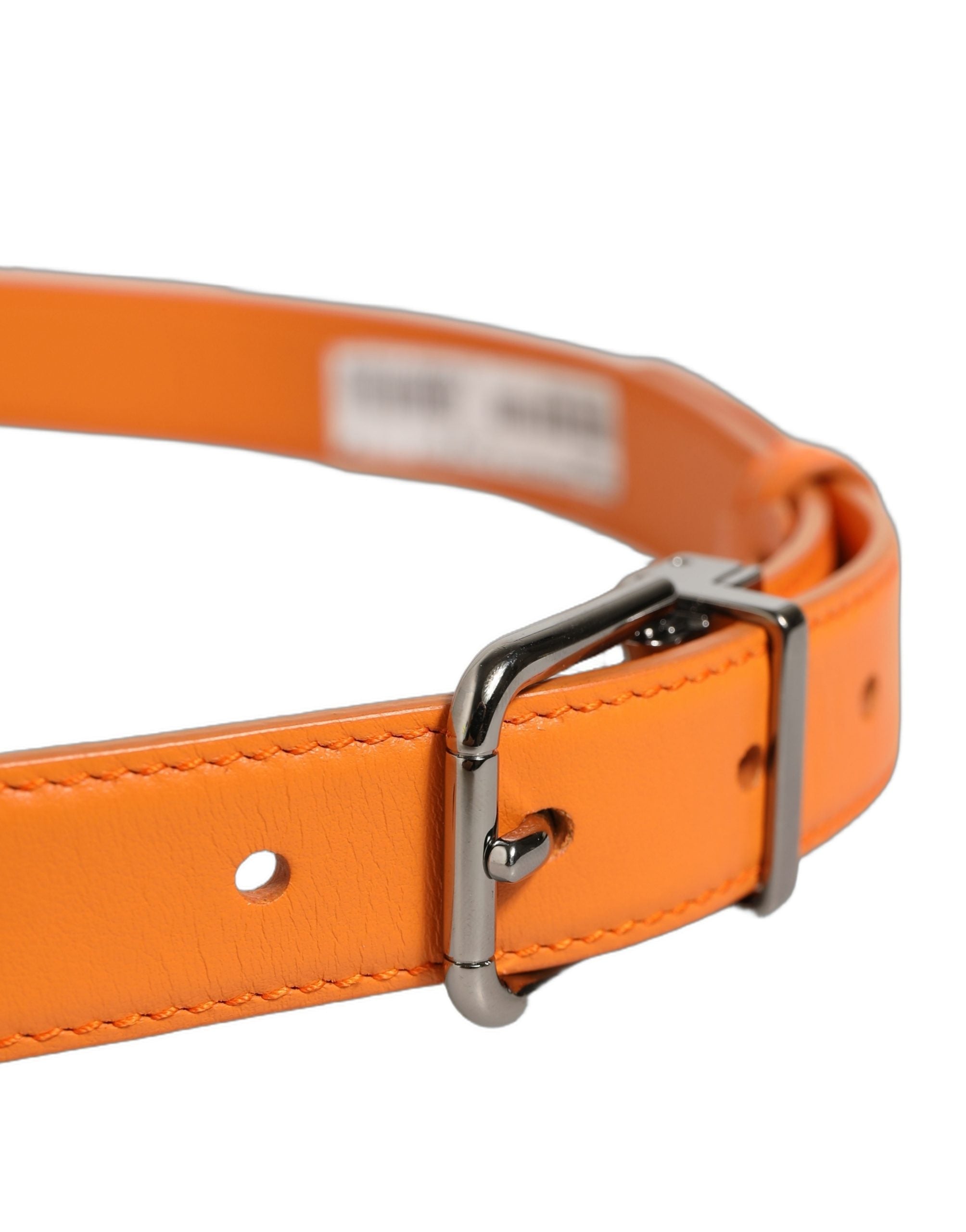 Dolce & Gabbana Orange Leather Silver Tone Metal Buckle Men's Belt