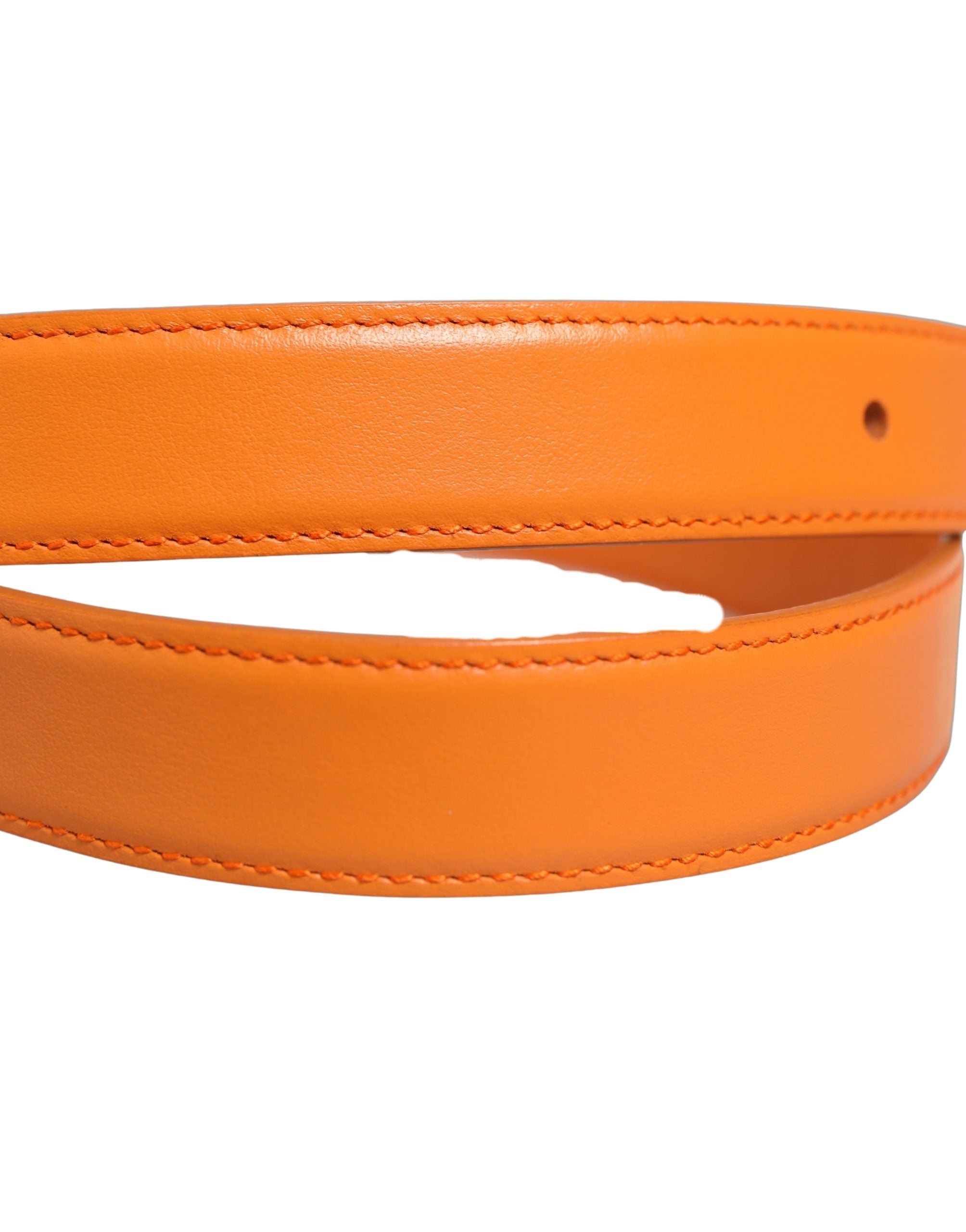 Dolce & Gabbana Orange Leather Silver Tone Metal Buckle Men's Belt