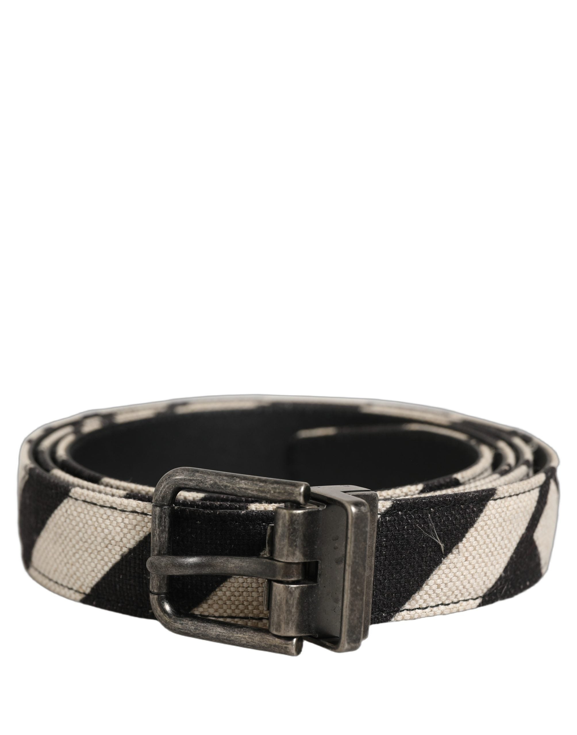 Dolce & Gabbana Black Ivory Silver Tone Metal Buckle Men's Belt
