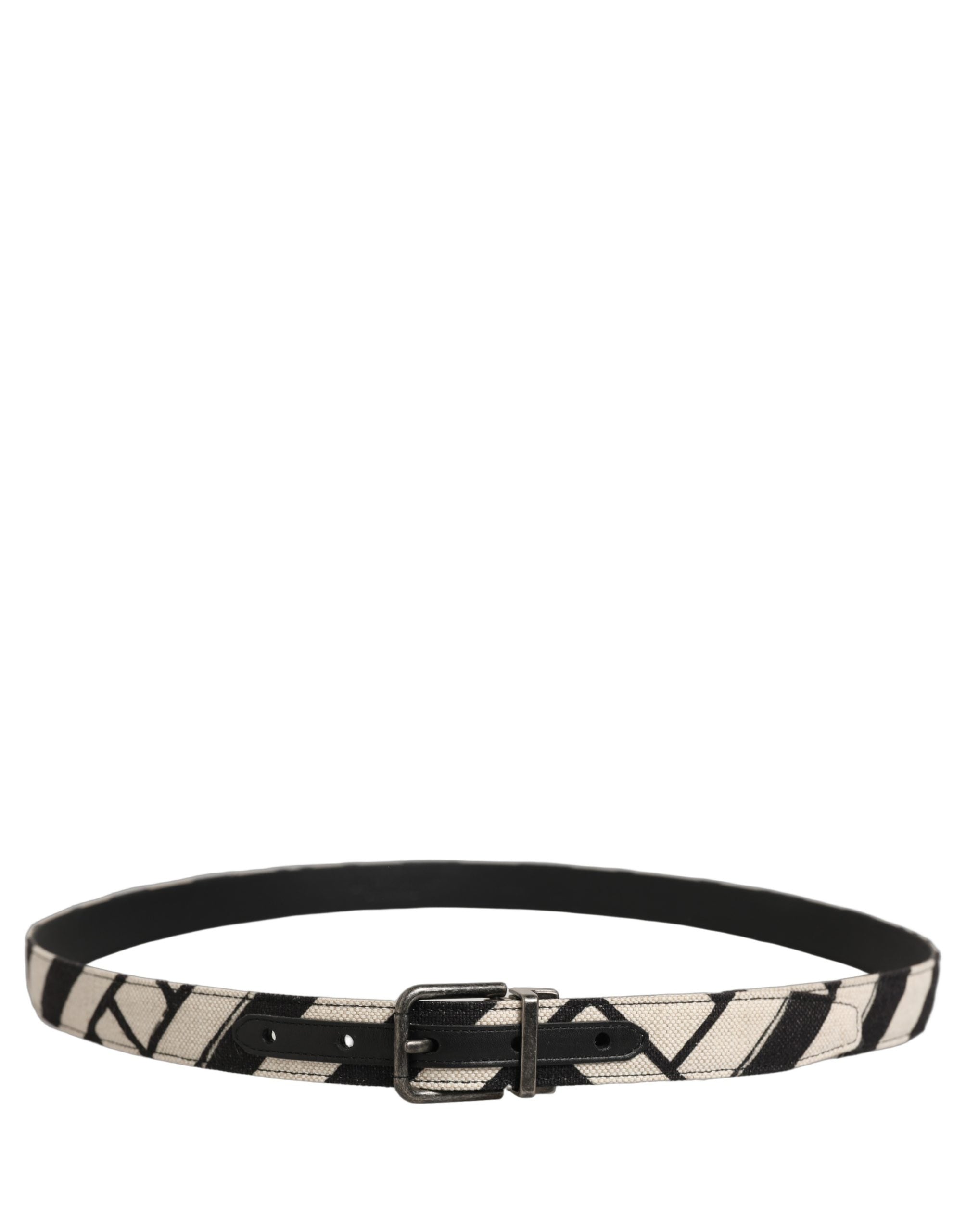 Dolce & Gabbana Black Ivory Silver Tone Metal Buckle Men's Belt