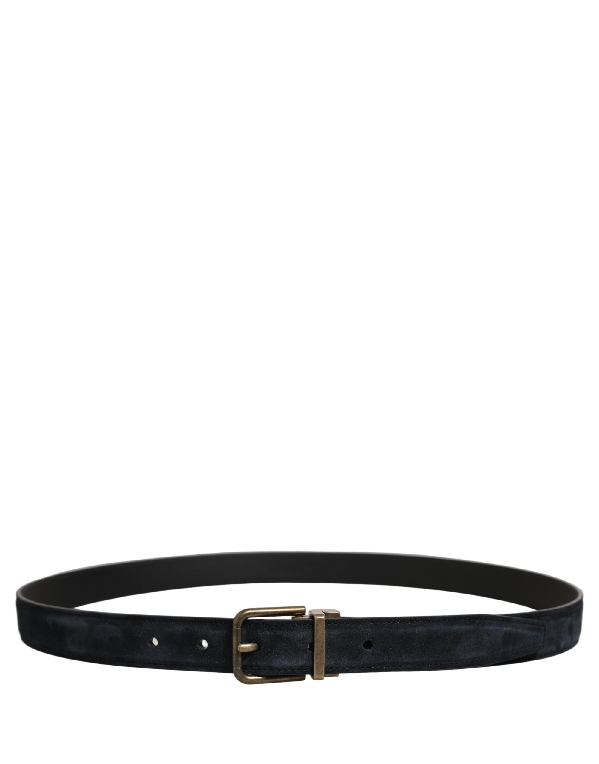 Dolce & Gabbana Men Black Leather Gold Tone Metal Buckle Men's Belt