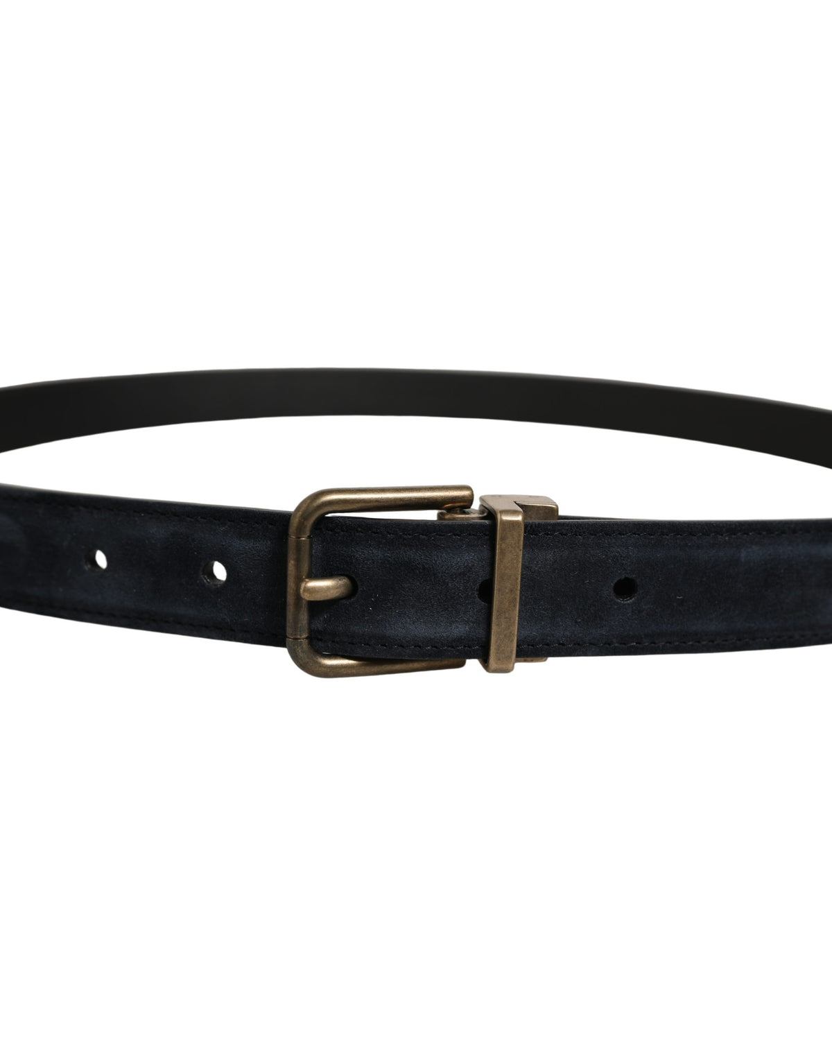 Dolce & Gabbana Men Black Leather Gold Tone Metal Buckle Men's Belt
