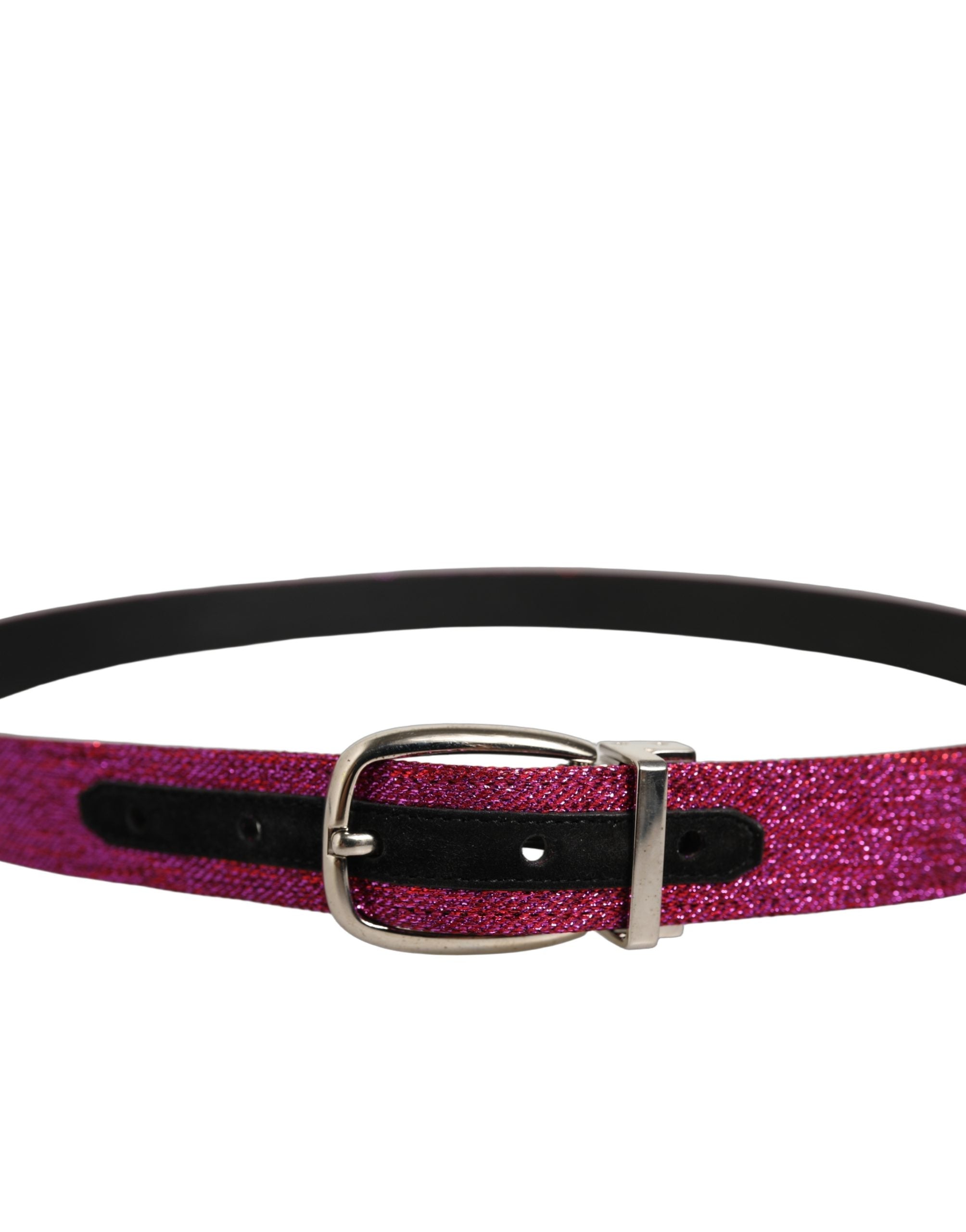Dolce & Gabbana Men Fuchsia Glitter Silver Metal Buckle Men's Belt
