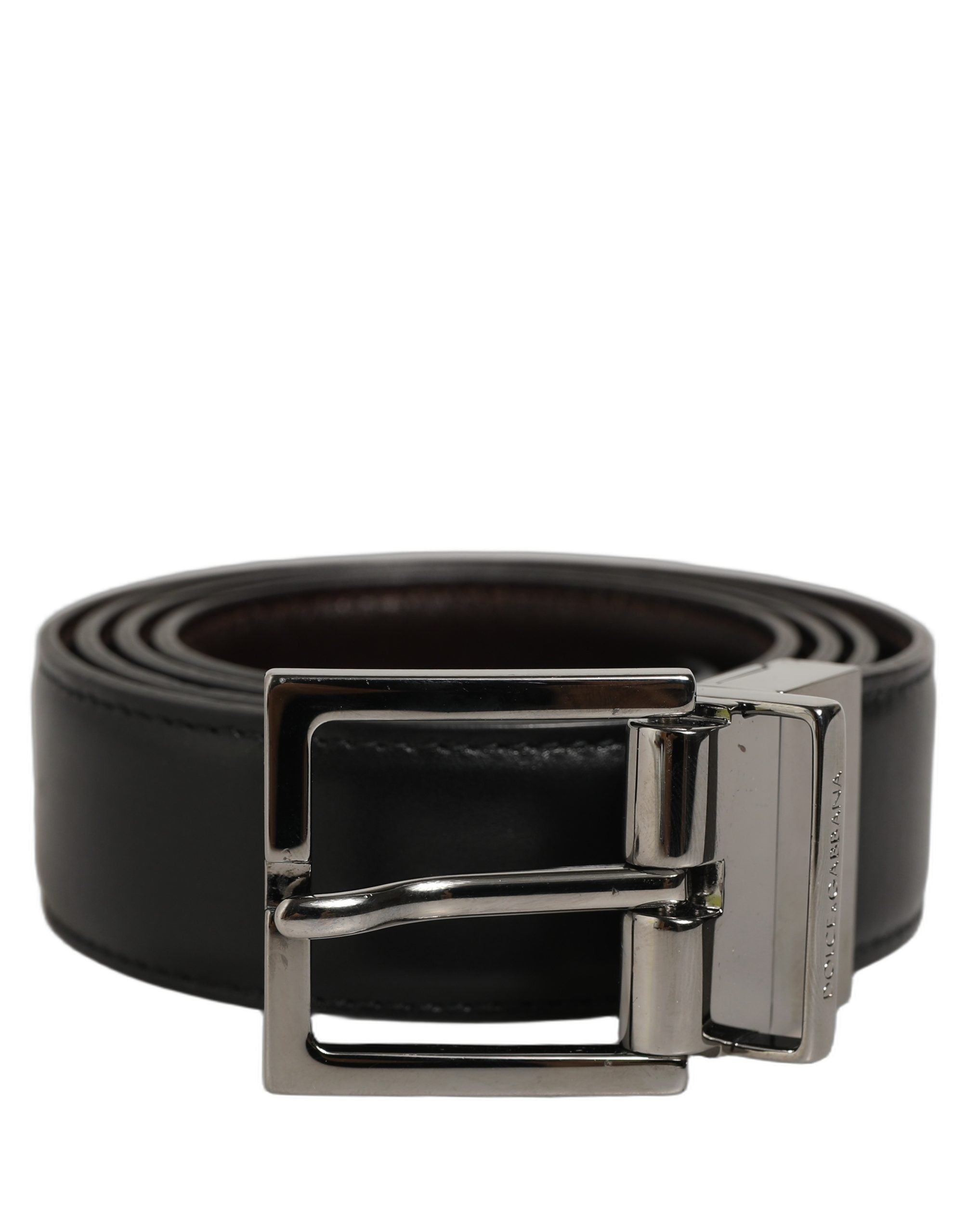Dolce & Gabbana Black Classic Leather Silver Tone Buckle Men's Belt