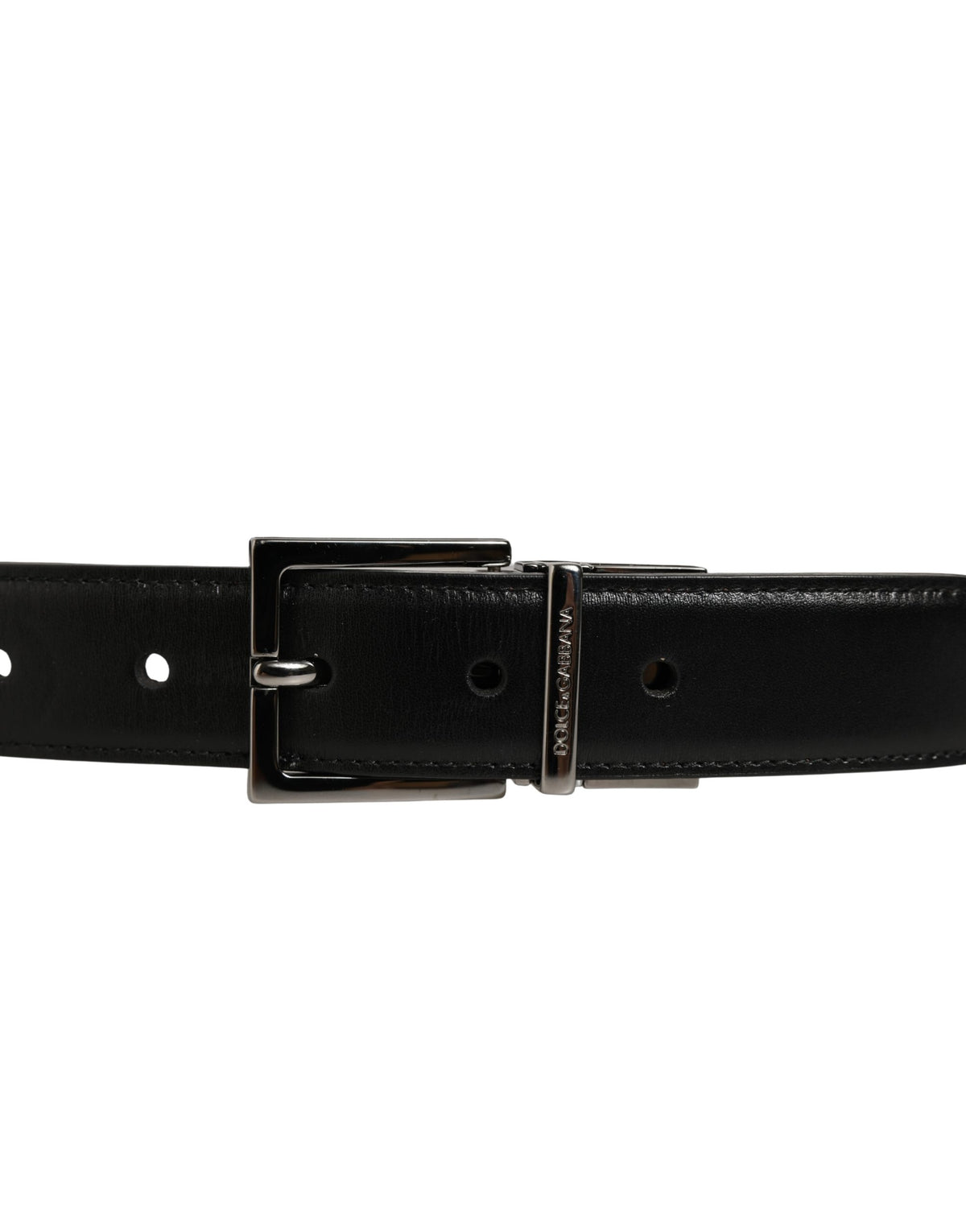 Dolce & Gabbana Black Classic Leather Silver Tone Buckle Men's Belt