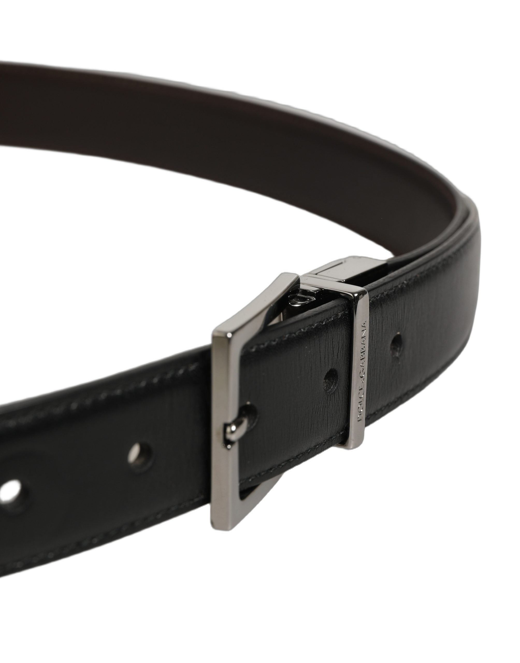 Dolce & Gabbana Black Classic Leather Silver Tone Buckle Men's Belt