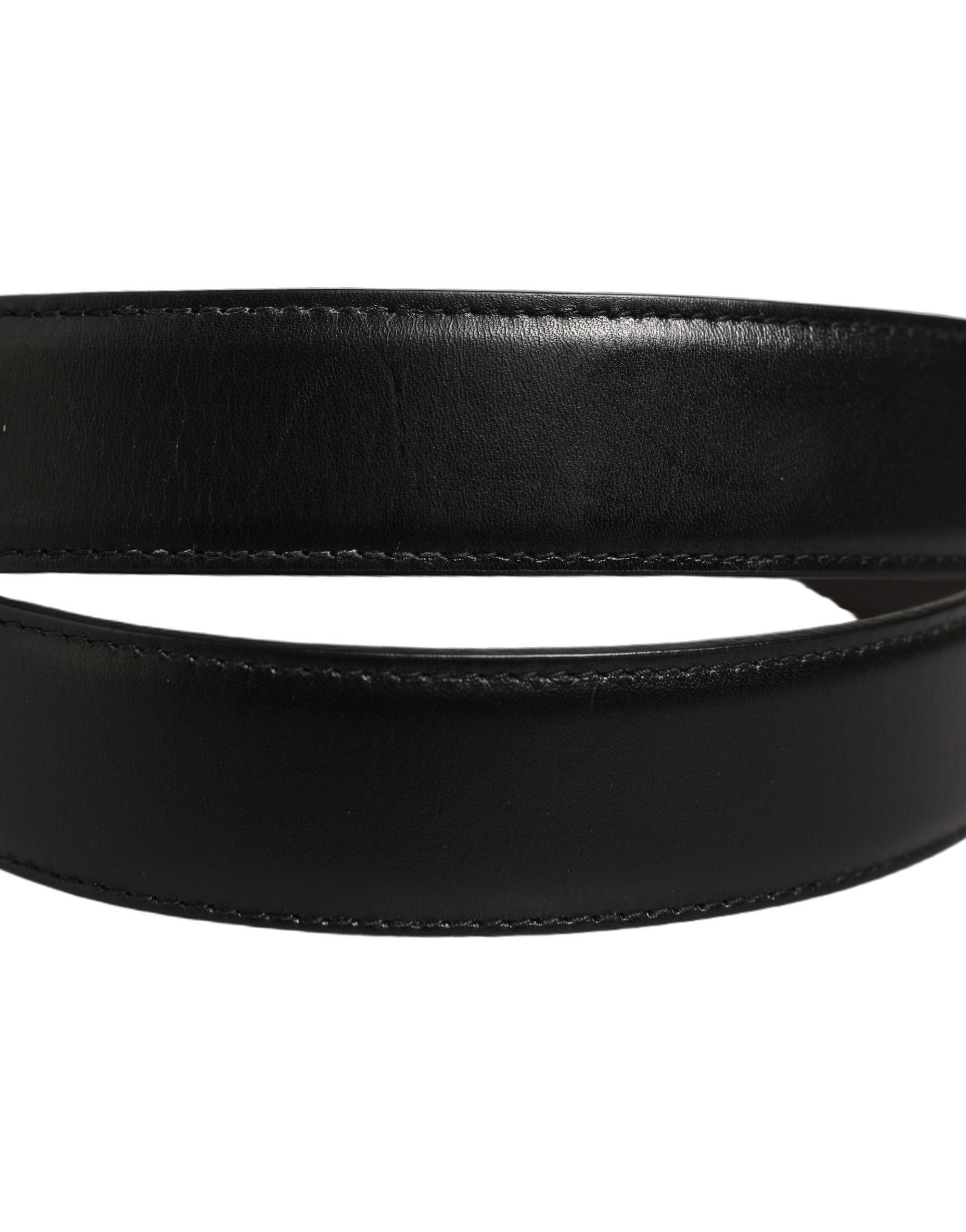 Dolce & Gabbana Black Classic Leather Silver Tone Buckle Men's Belt