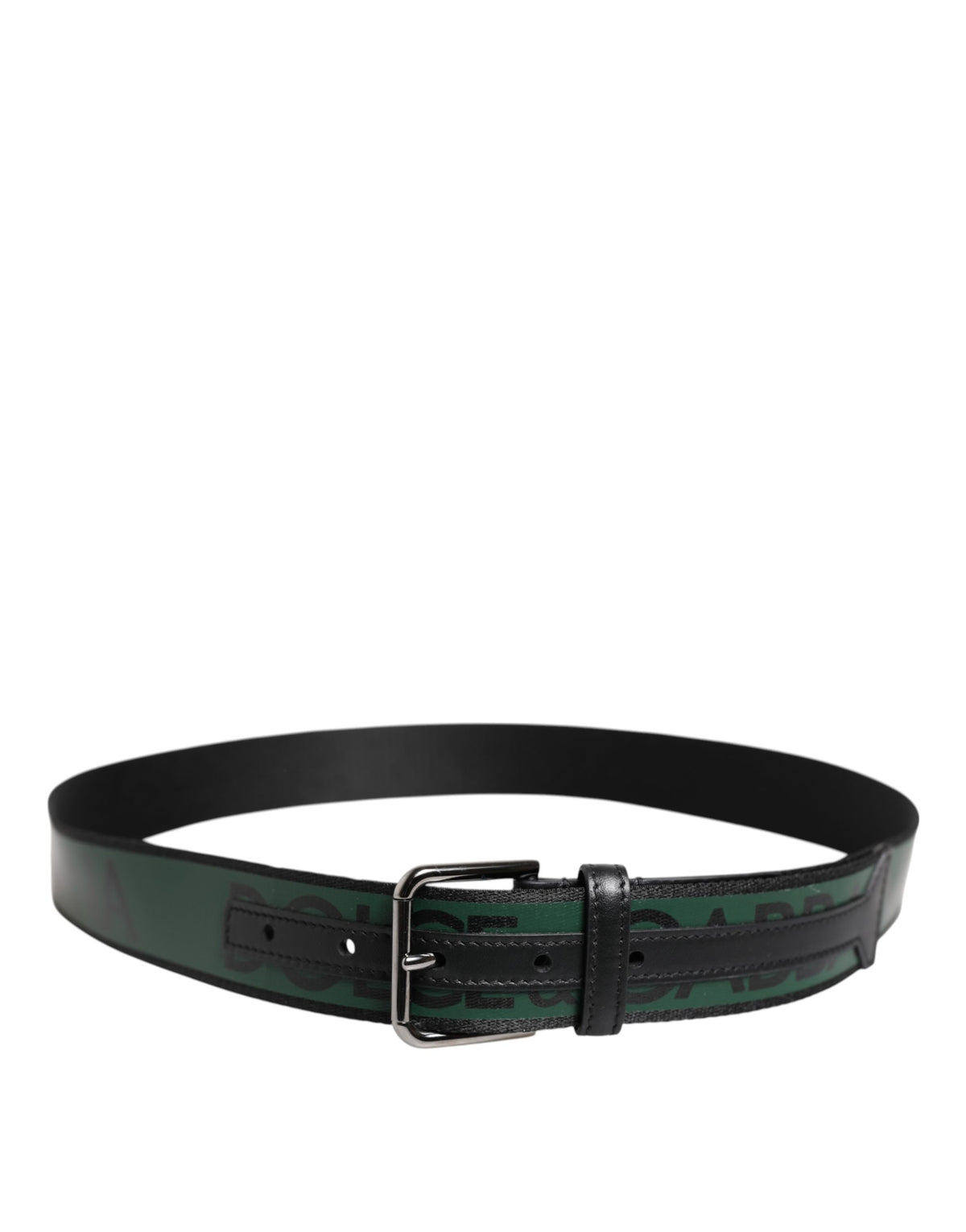 Dolce & Gabbana Black Green Logo Silver Tone Metal Buckle Men's Belt (Pre-Owned)