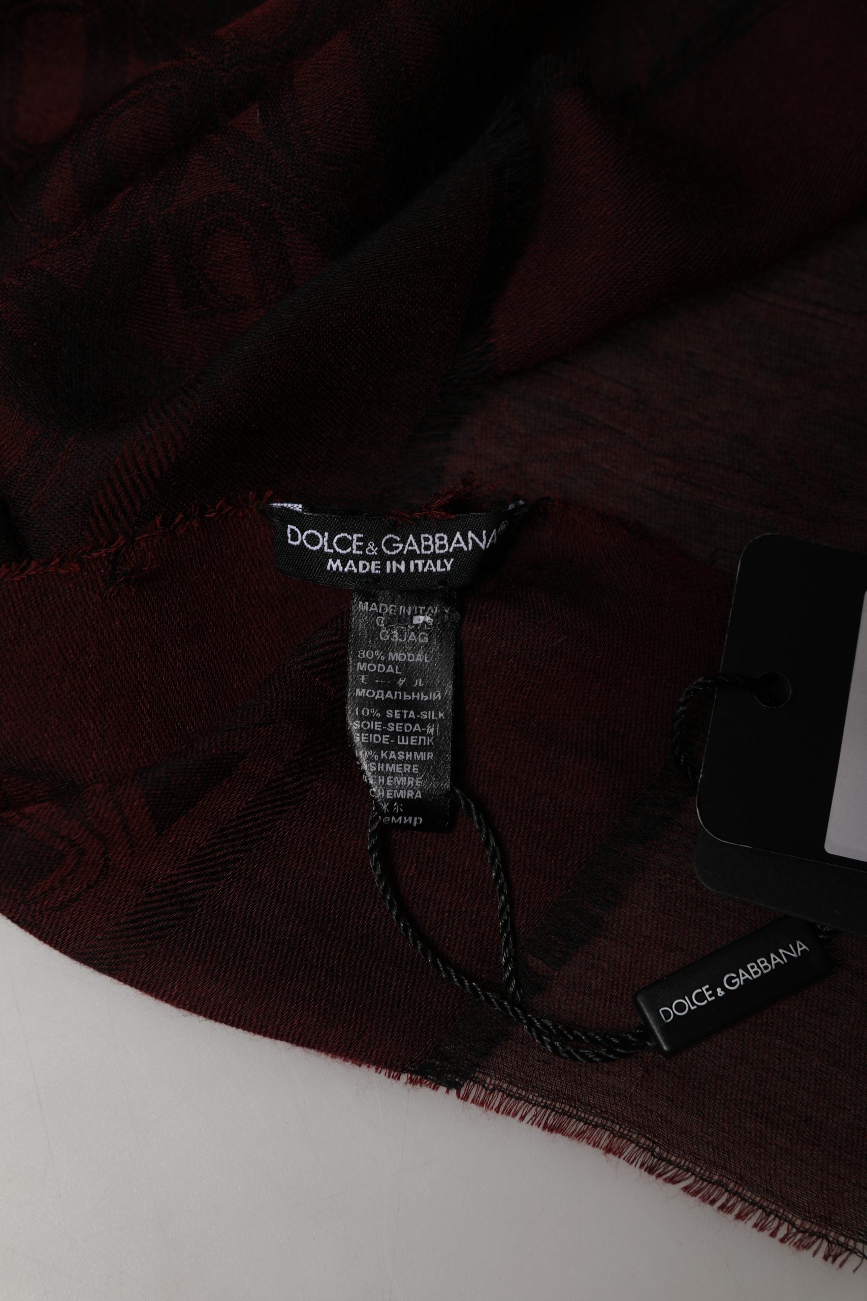Dolce & Gabbana Dark Red Modal Frayed Edge Lace Stole Men's Scarf (Pre-Owned)