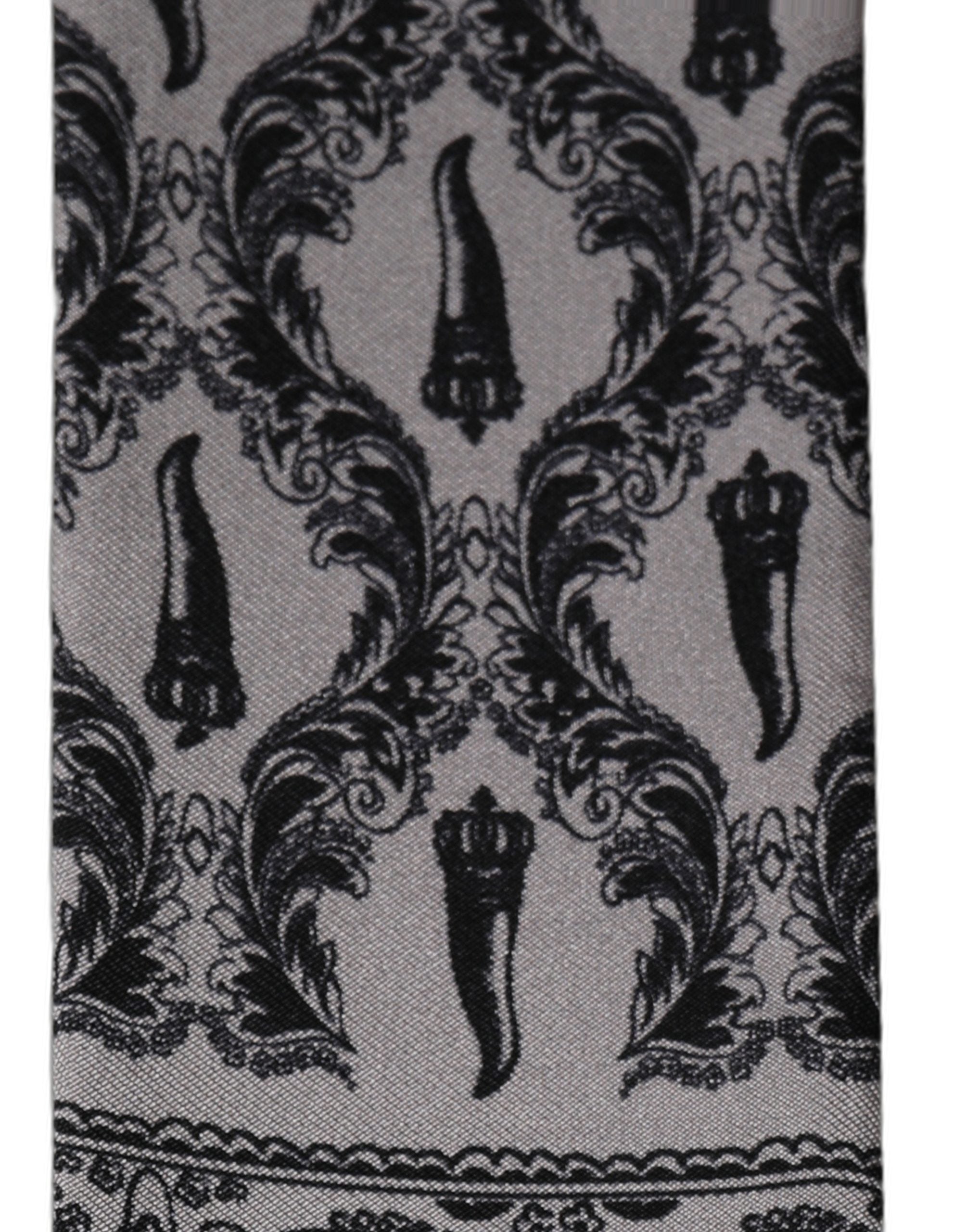Dolce & Gabbana Gray Baroque Silk Fringed Skinny Foulard Men's Scarf