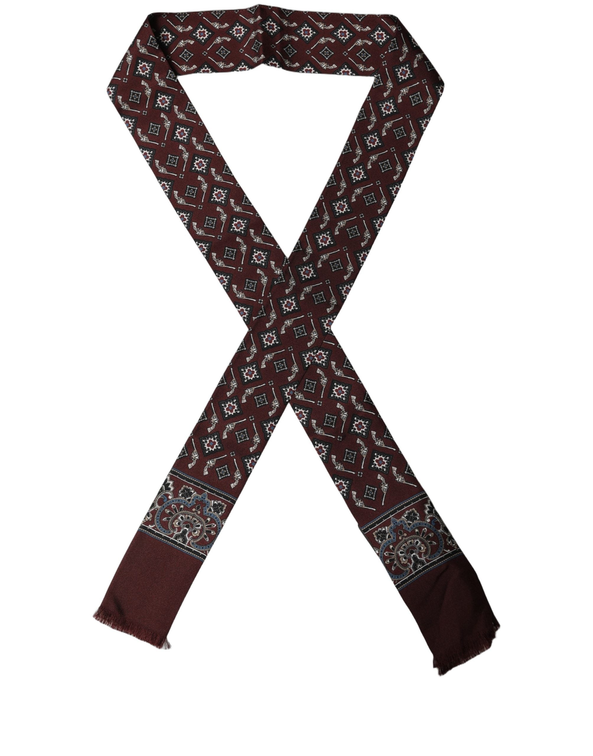 Dolce & Gabbana Burgundy Skinny Twilly Fringed Foulard Men's Scarf
