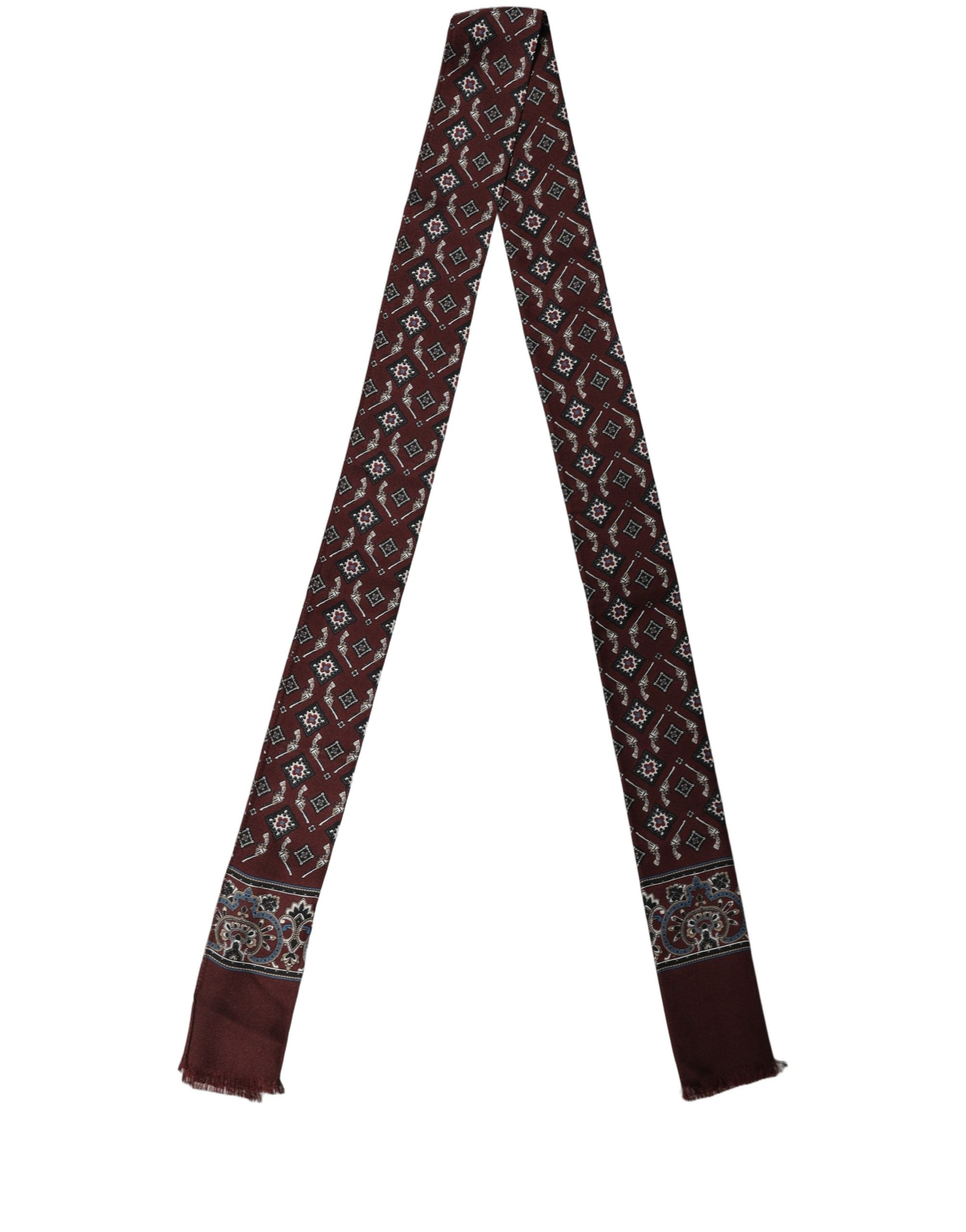 Dolce & Gabbana Burgundy Skinny Twilly Fringed Foulard Men's Scarf