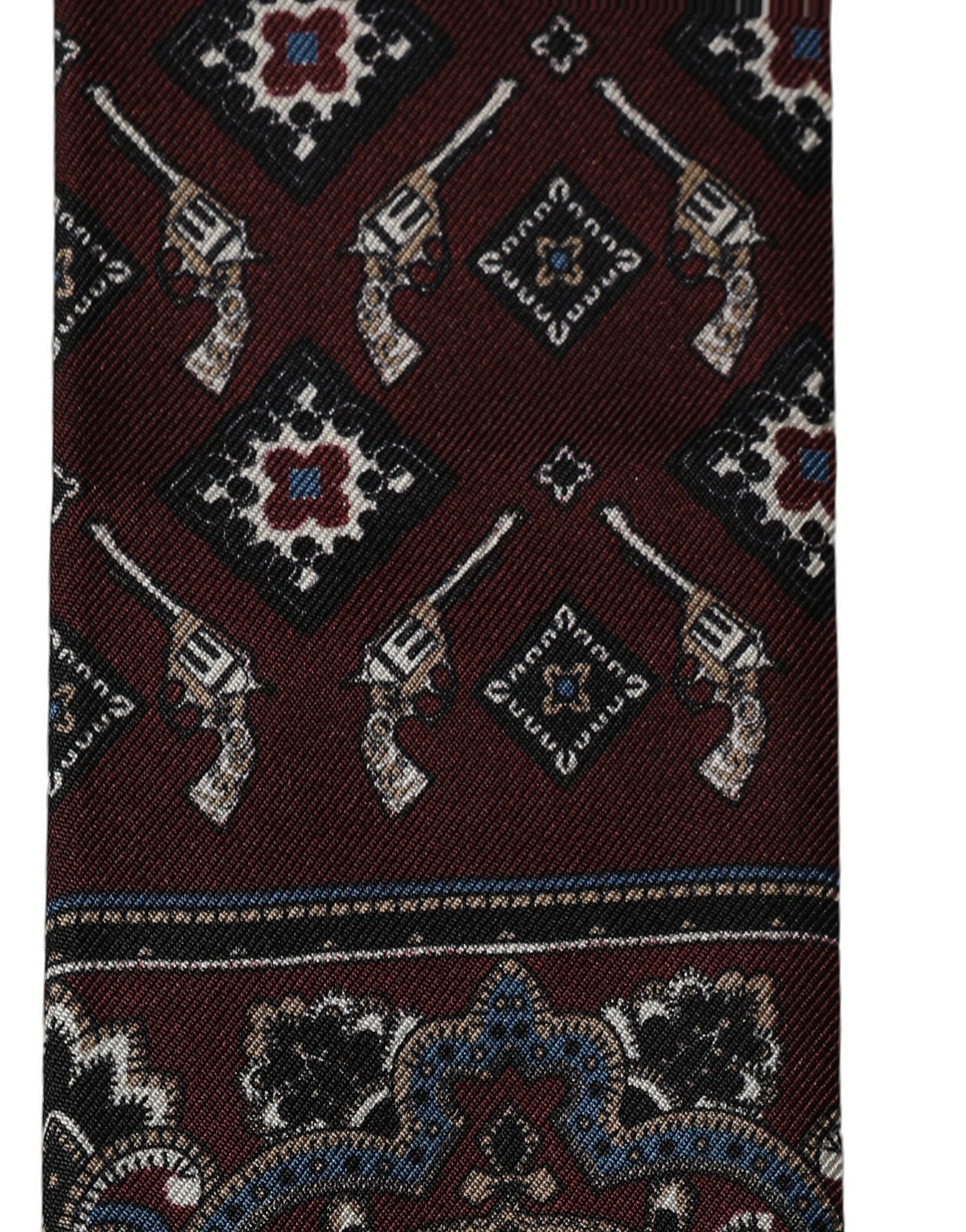 Dolce & Gabbana Burgundy Skinny Twilly Fringed Foulard Men's Scarf