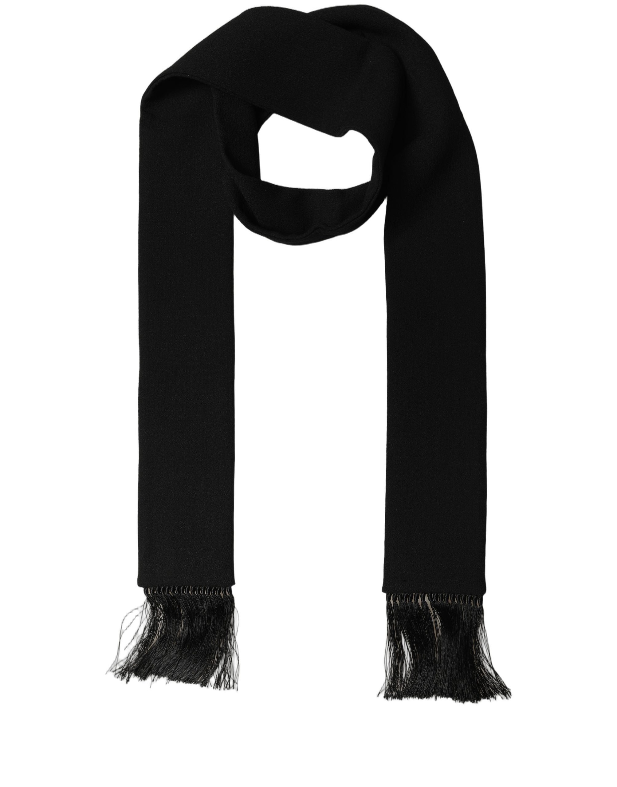 Dolce & Gabbana Men Black Wool Knitted Fringed Foulard Men's Scarf